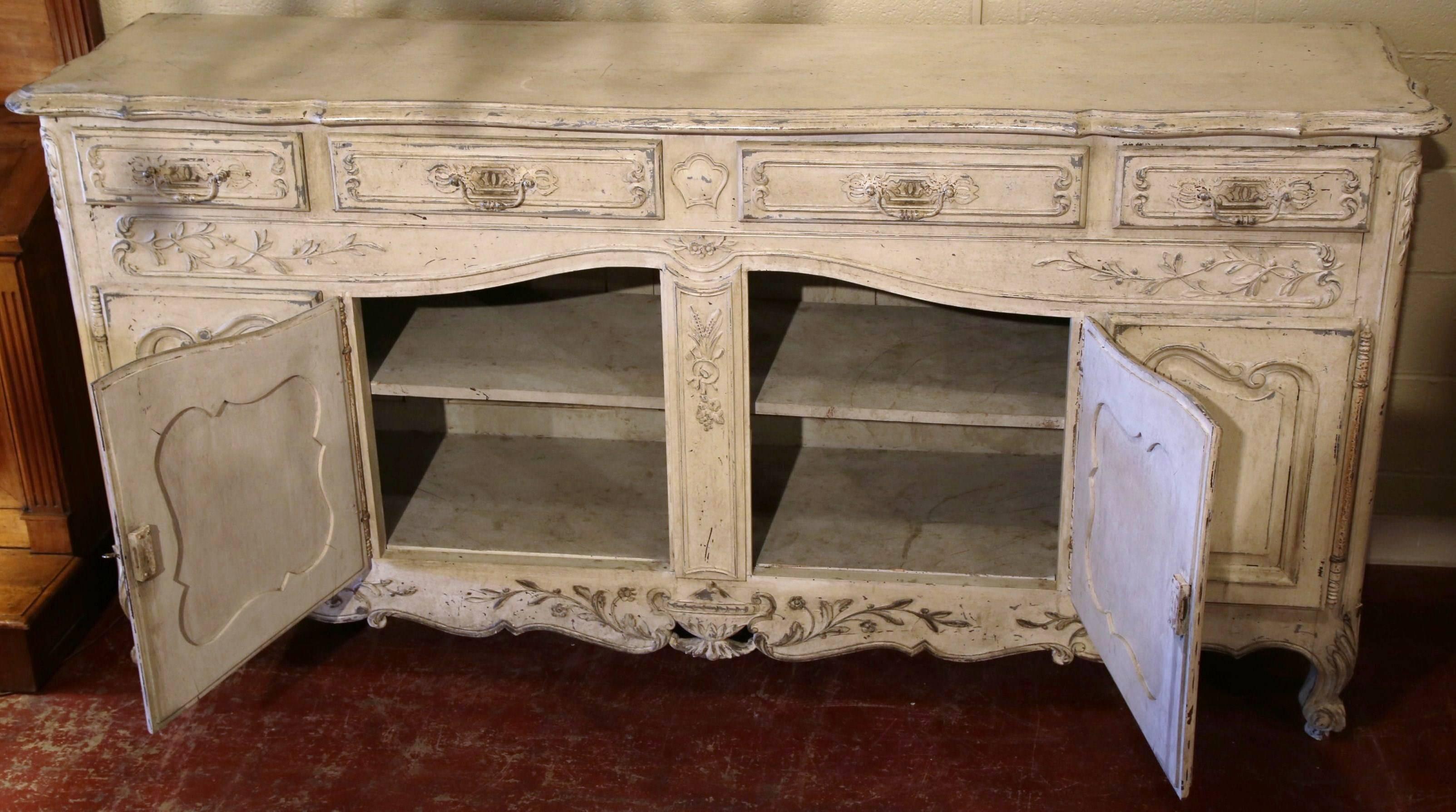 Early 20th Century French Louis XV Carved Painted Four-Door Buffet from Provence 2