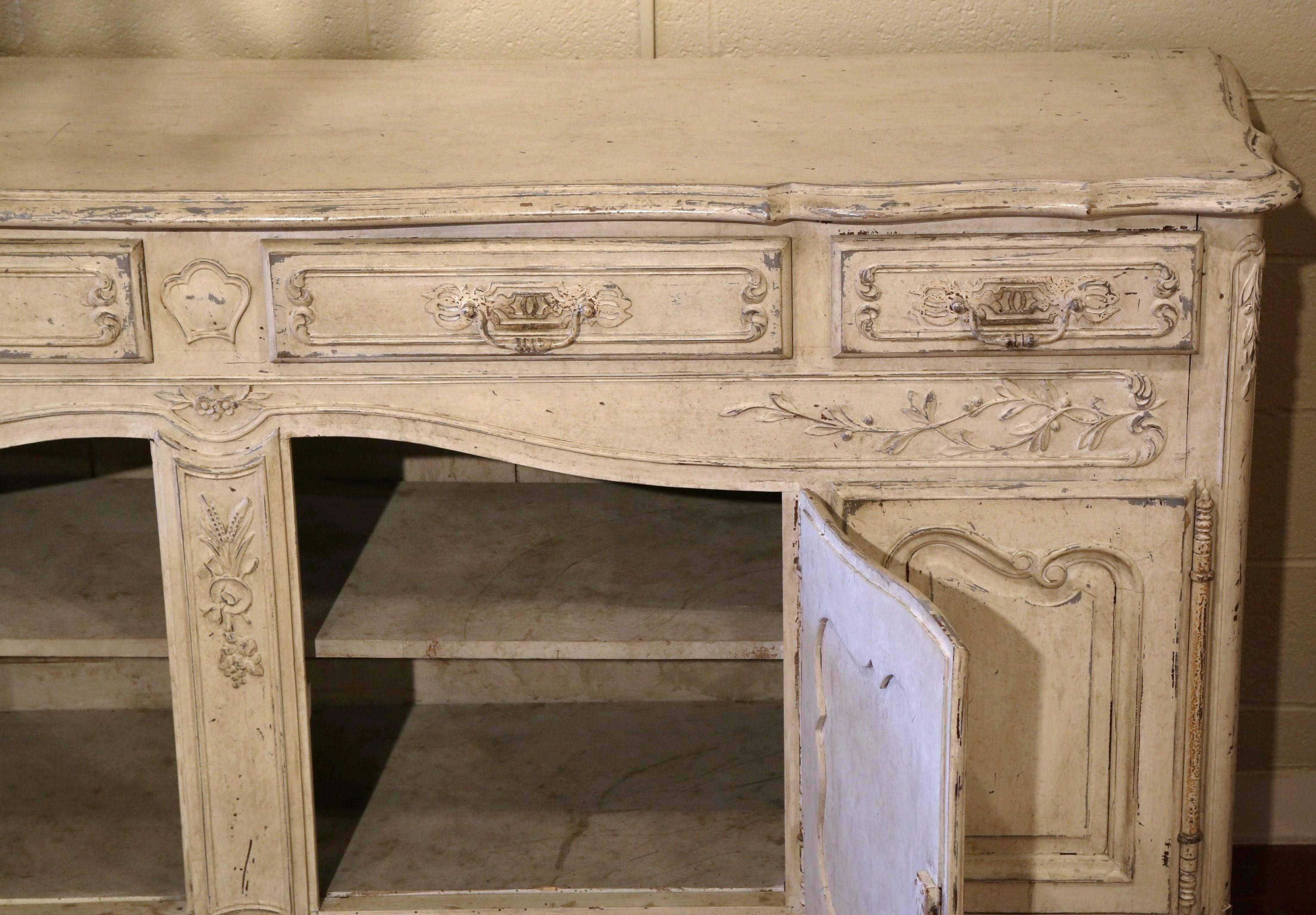 Early 20th Century French Louis XV Carved Painted Four-Door Buffet from Provence 3