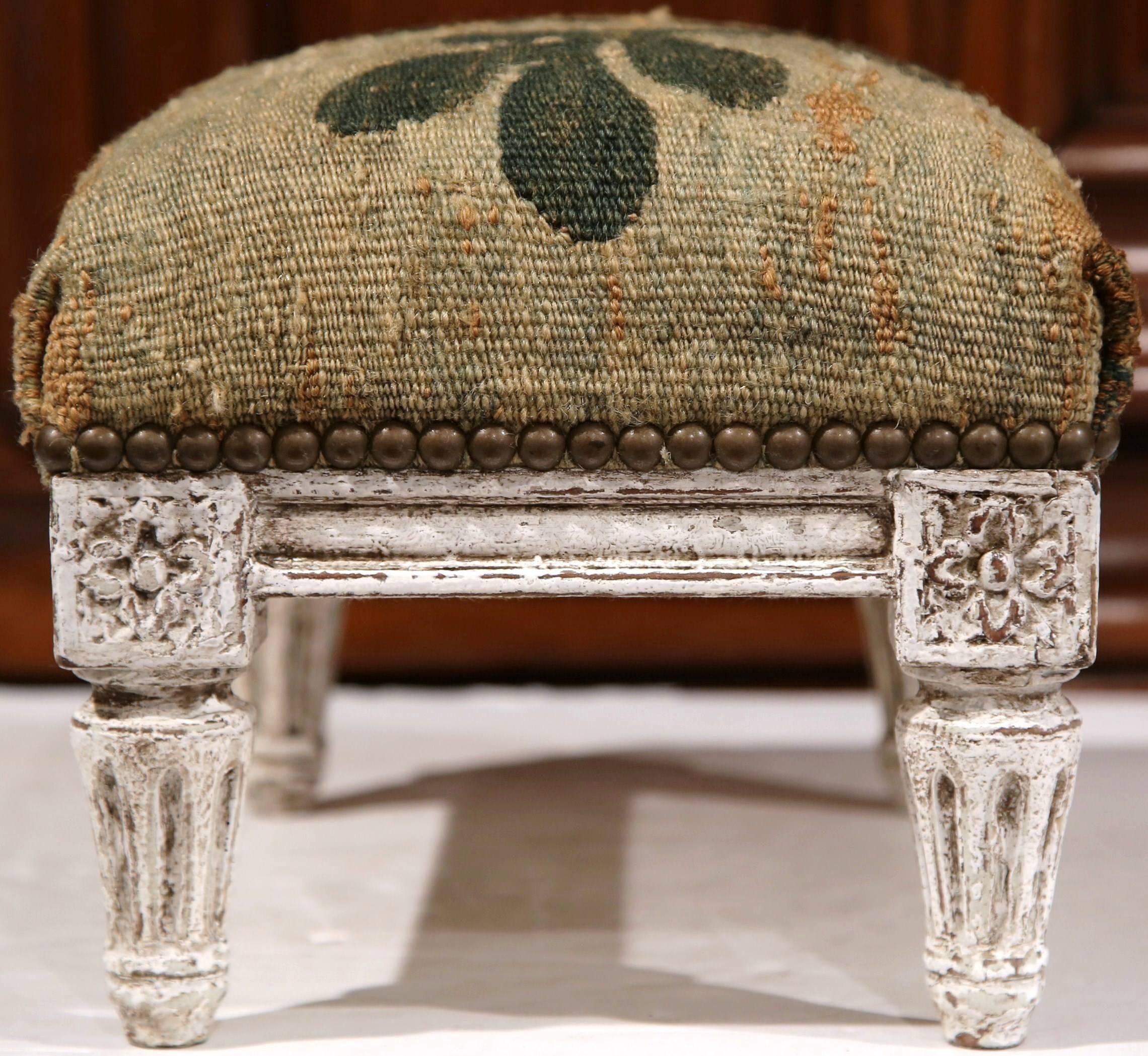 19th Century French Louis XVI Hand-Painted Footstool with Aubusson Tapestry 2