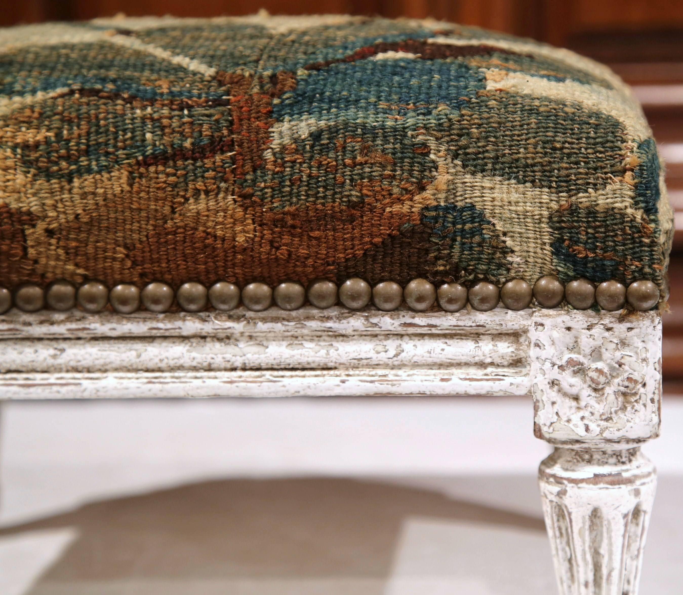 19th Century French Louis XVI Hand-Painted Footstool with Aubusson Tapestry 3