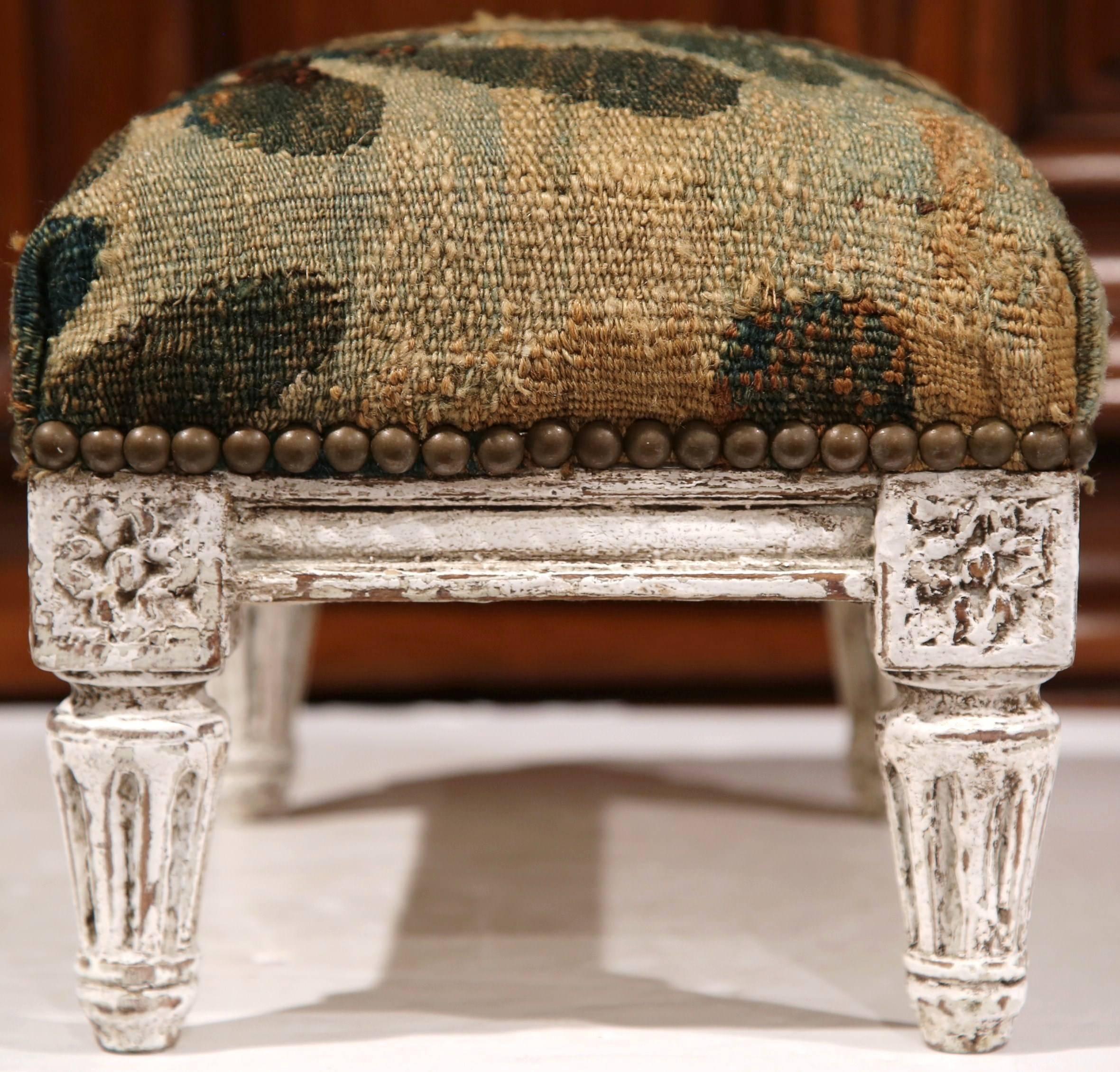 19th Century French Louis XVI Hand-Painted Footstool with Aubusson Tapestry 1