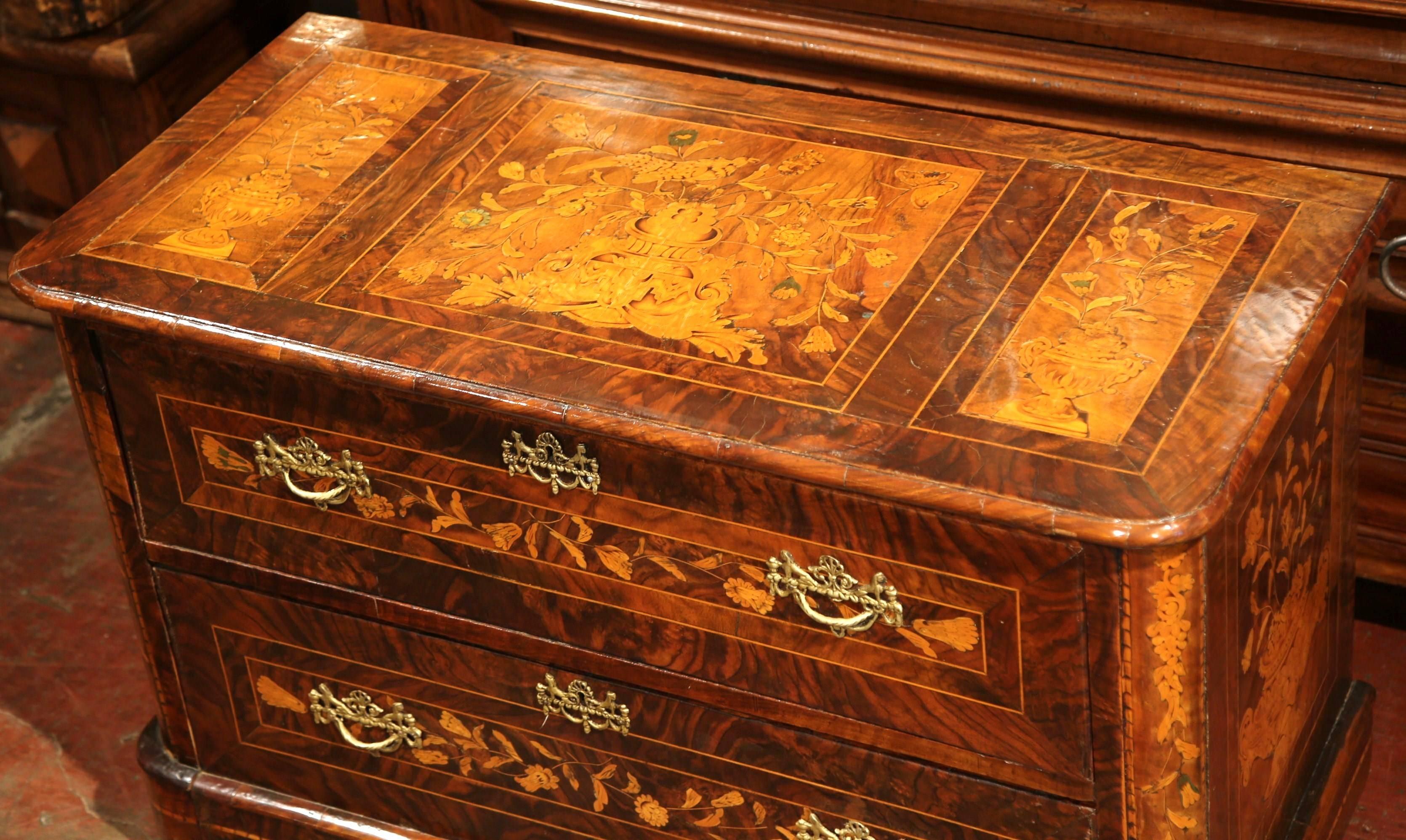 Empire Early 19th Century Italian Walnut Marquetry Two-Drawer Commode
