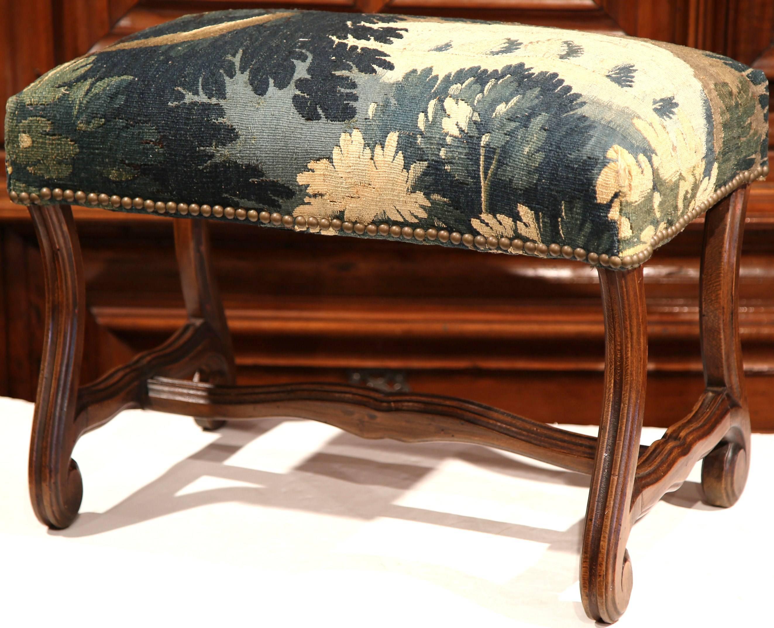 Late 19th Century French Louis XIII Carved Walnut Stool with Aubusson Tapestry 2