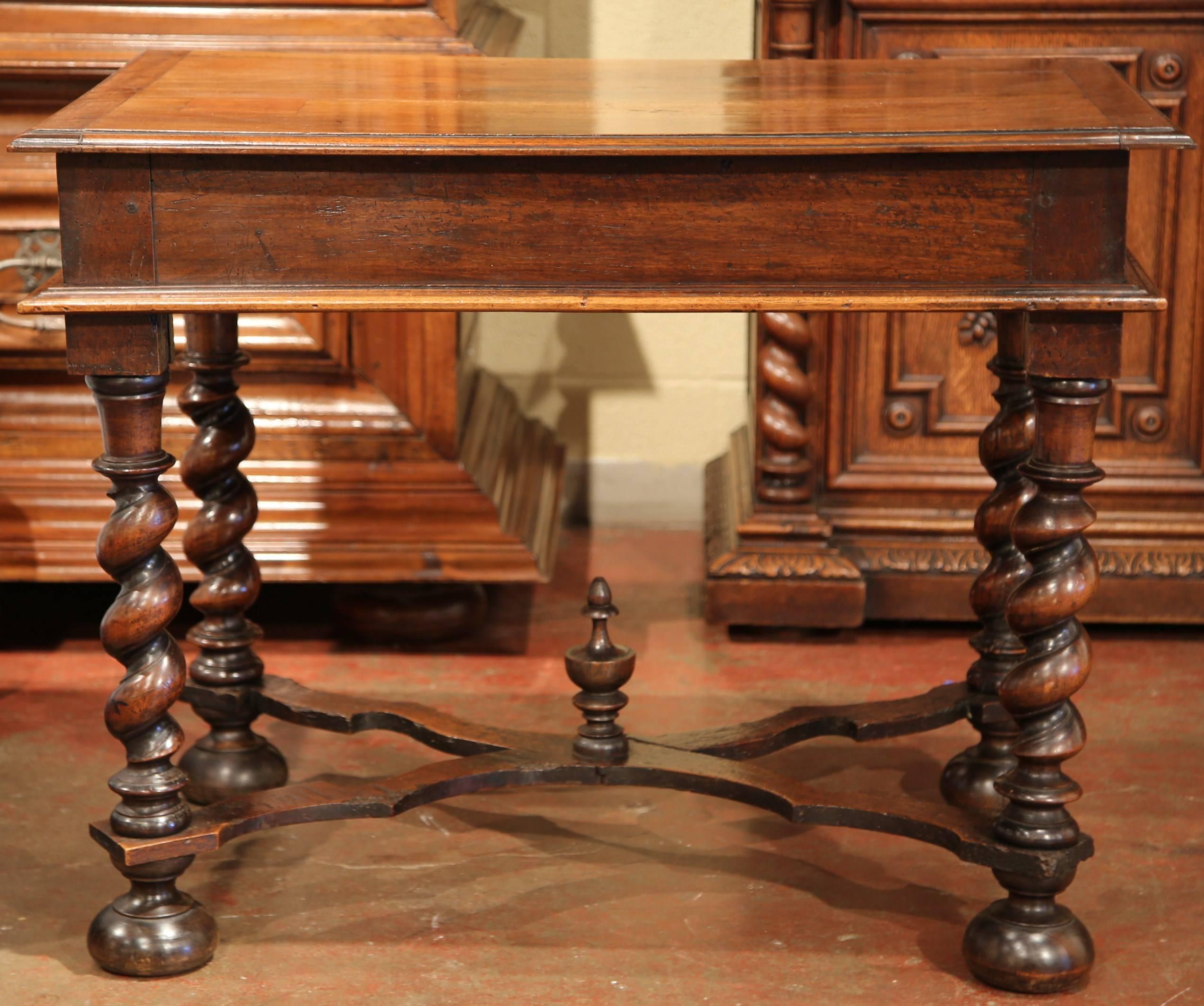 18th Century, French, Louis XIII Carved Walnut Table Desk with Barley Twist Legs 4