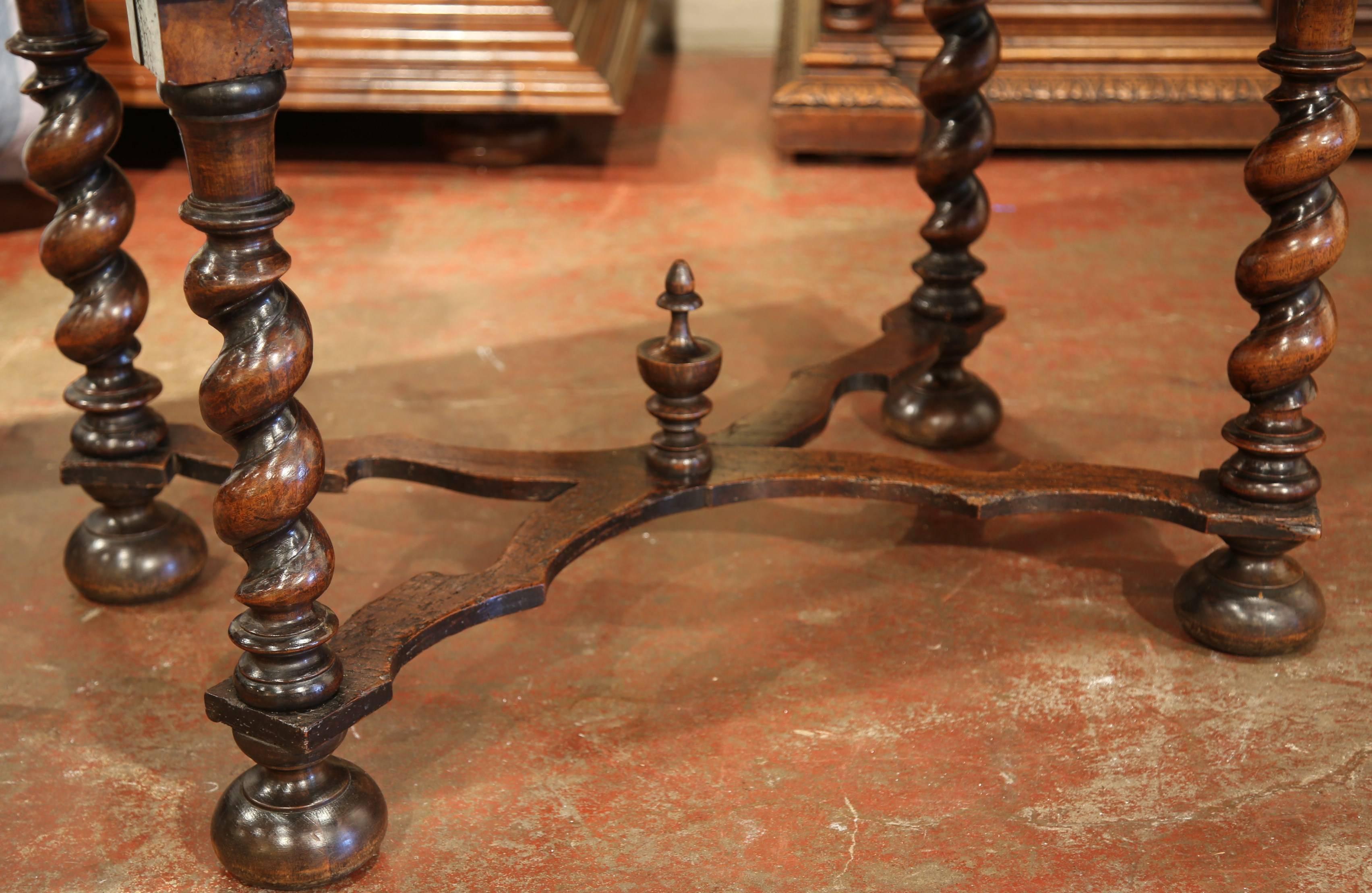 18th Century, French, Louis XIII Carved Walnut Table Desk with Barley Twist Legs 5