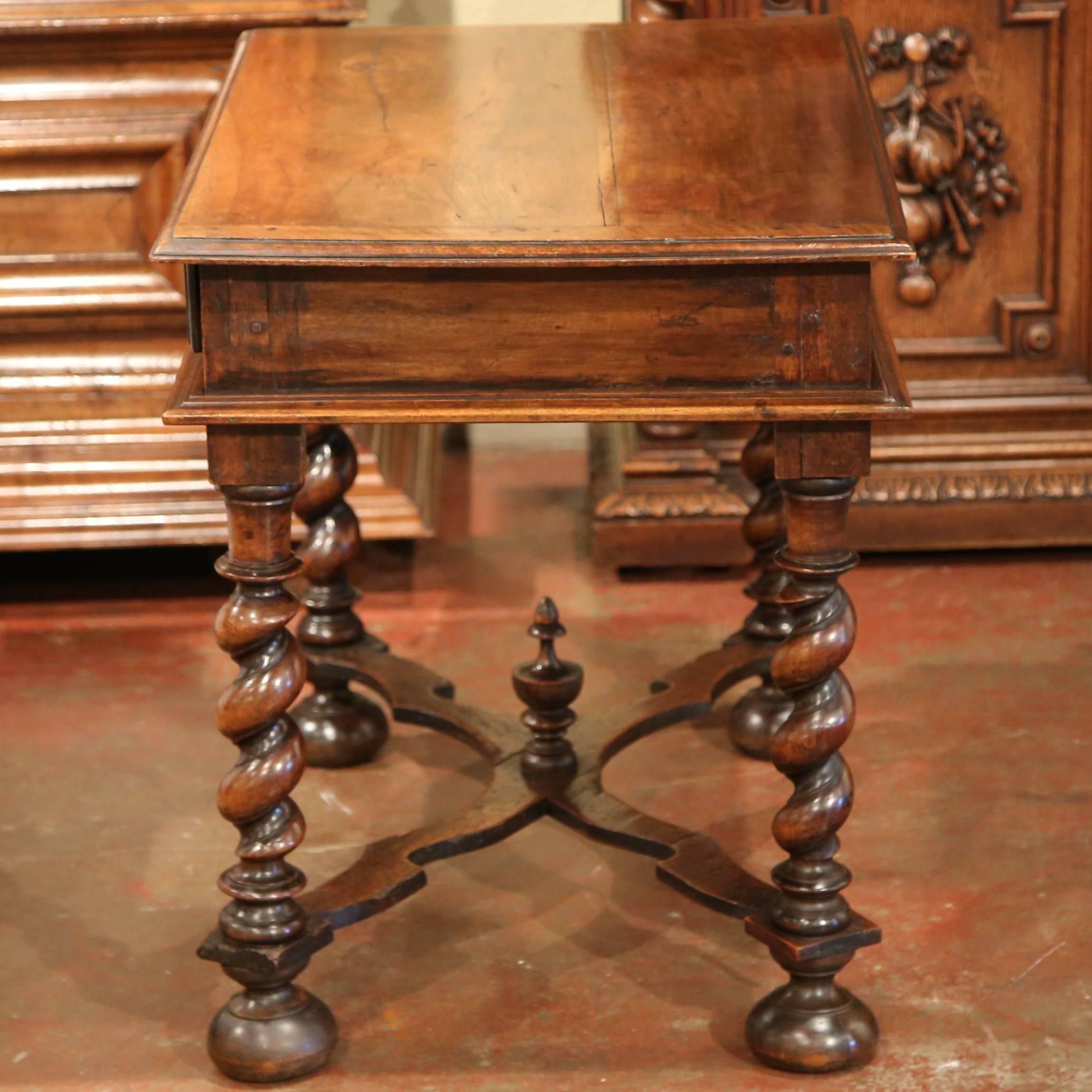 18th Century, French, Louis XIII Carved Walnut Table Desk with Barley Twist Legs 1