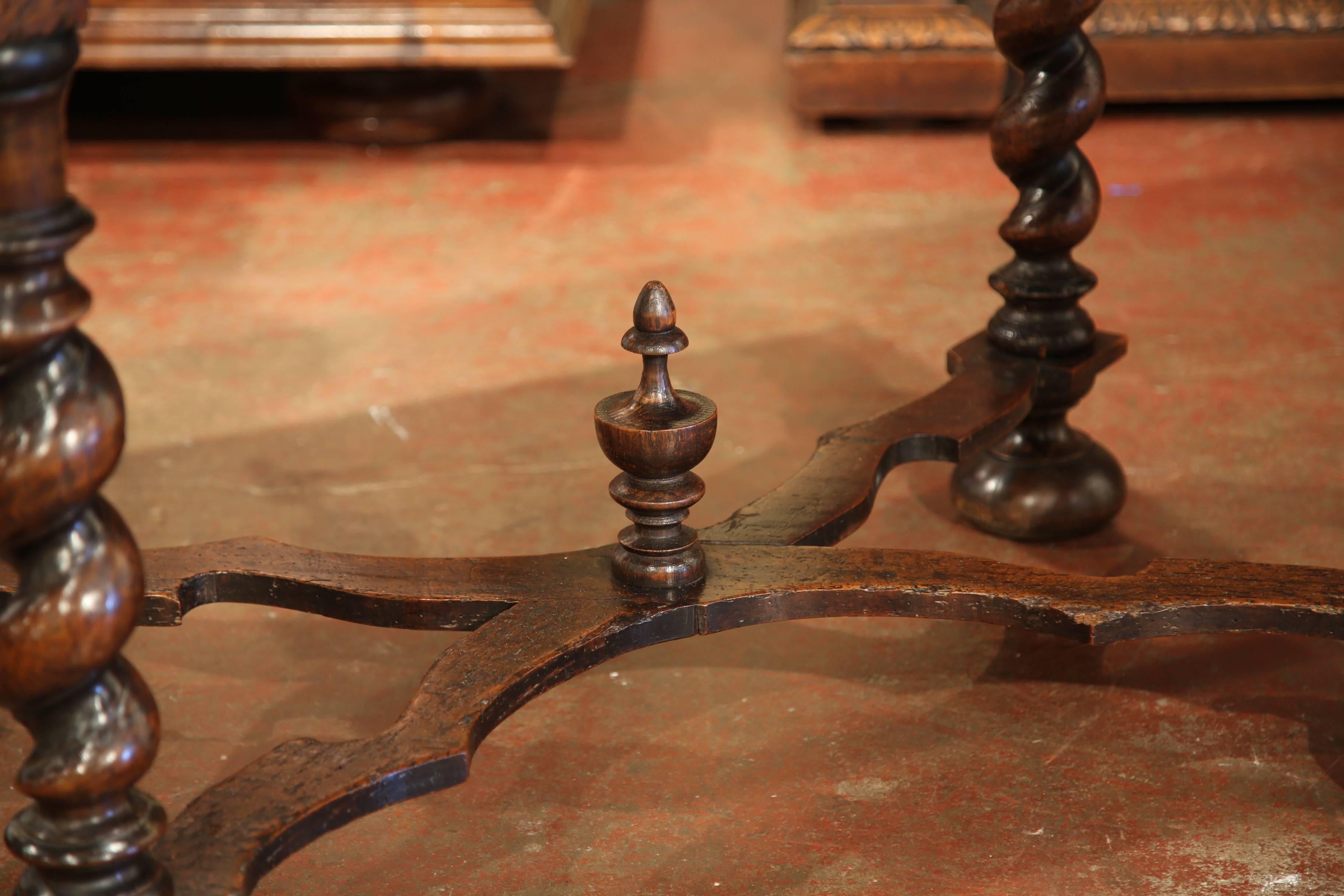 18th Century, French, Louis XIII Carved Walnut Table Desk with Barley Twist Legs 6