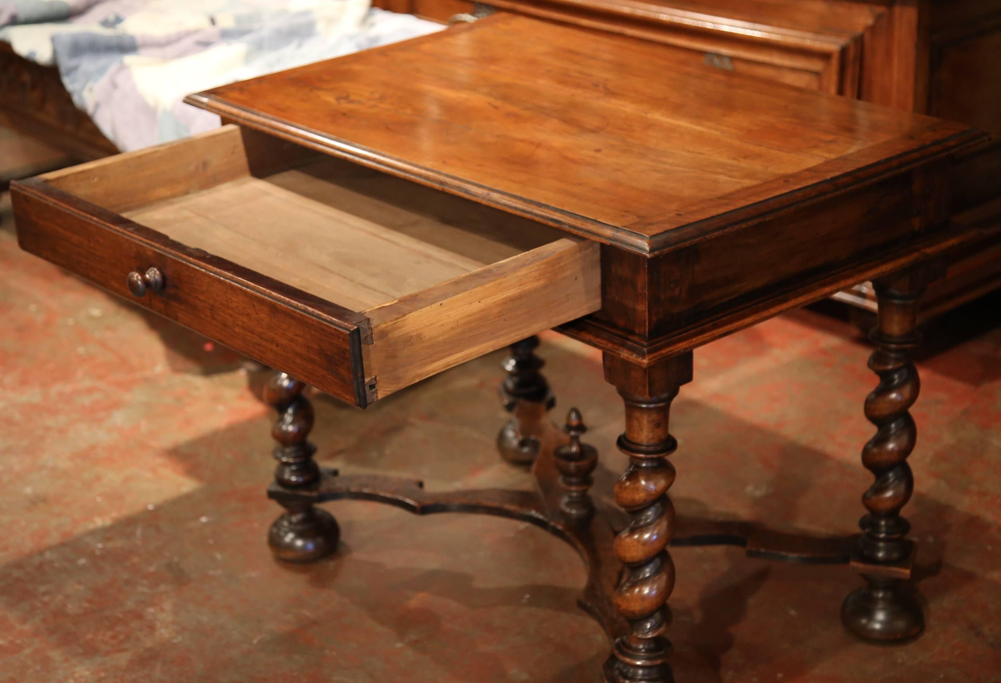 Hand-Carved 18th Century, French, Louis XIII Carved Walnut Table Desk with Barley Twist Legs