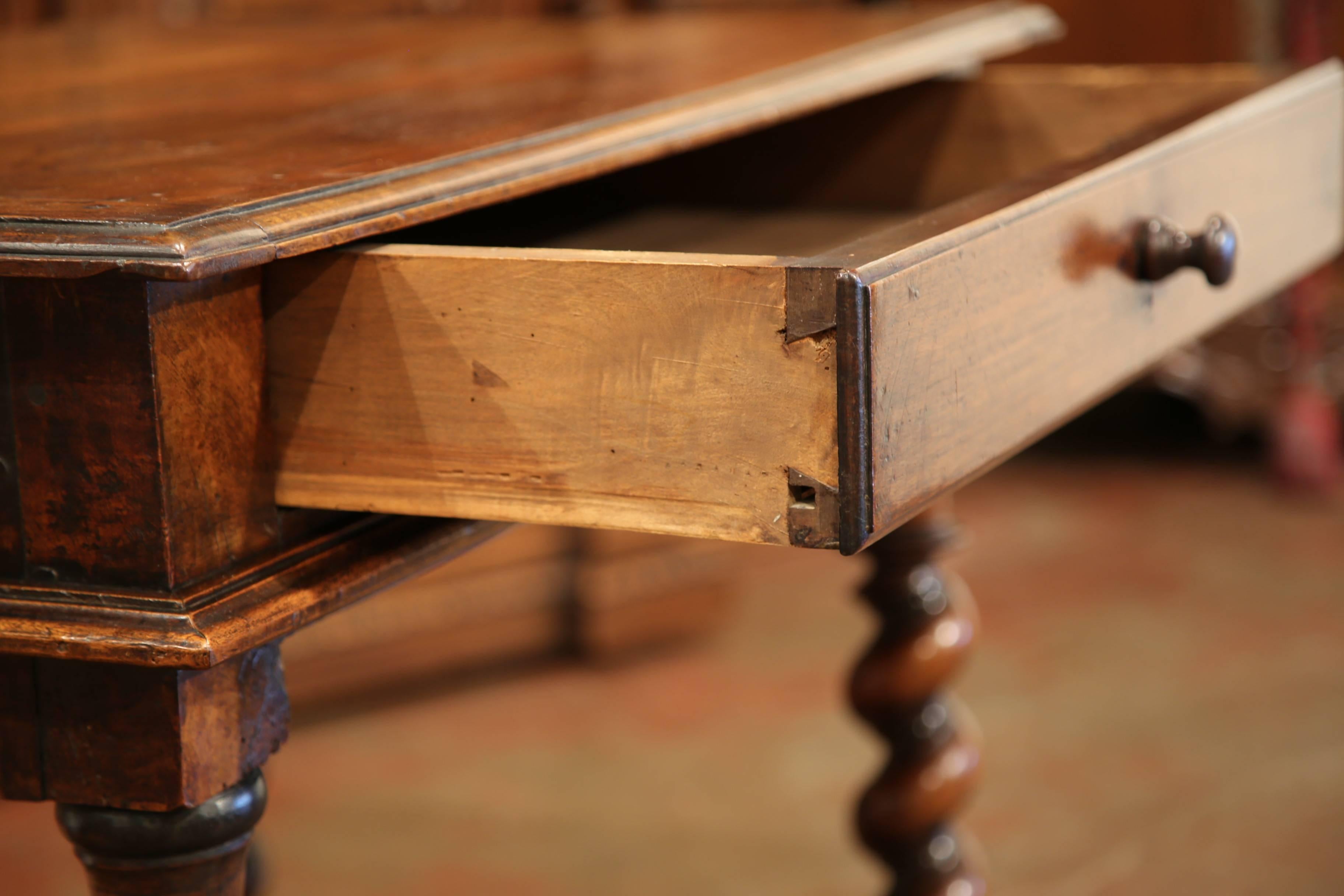 18th Century, French, Louis XIII Carved Walnut Table Desk with Barley Twist Legs 3