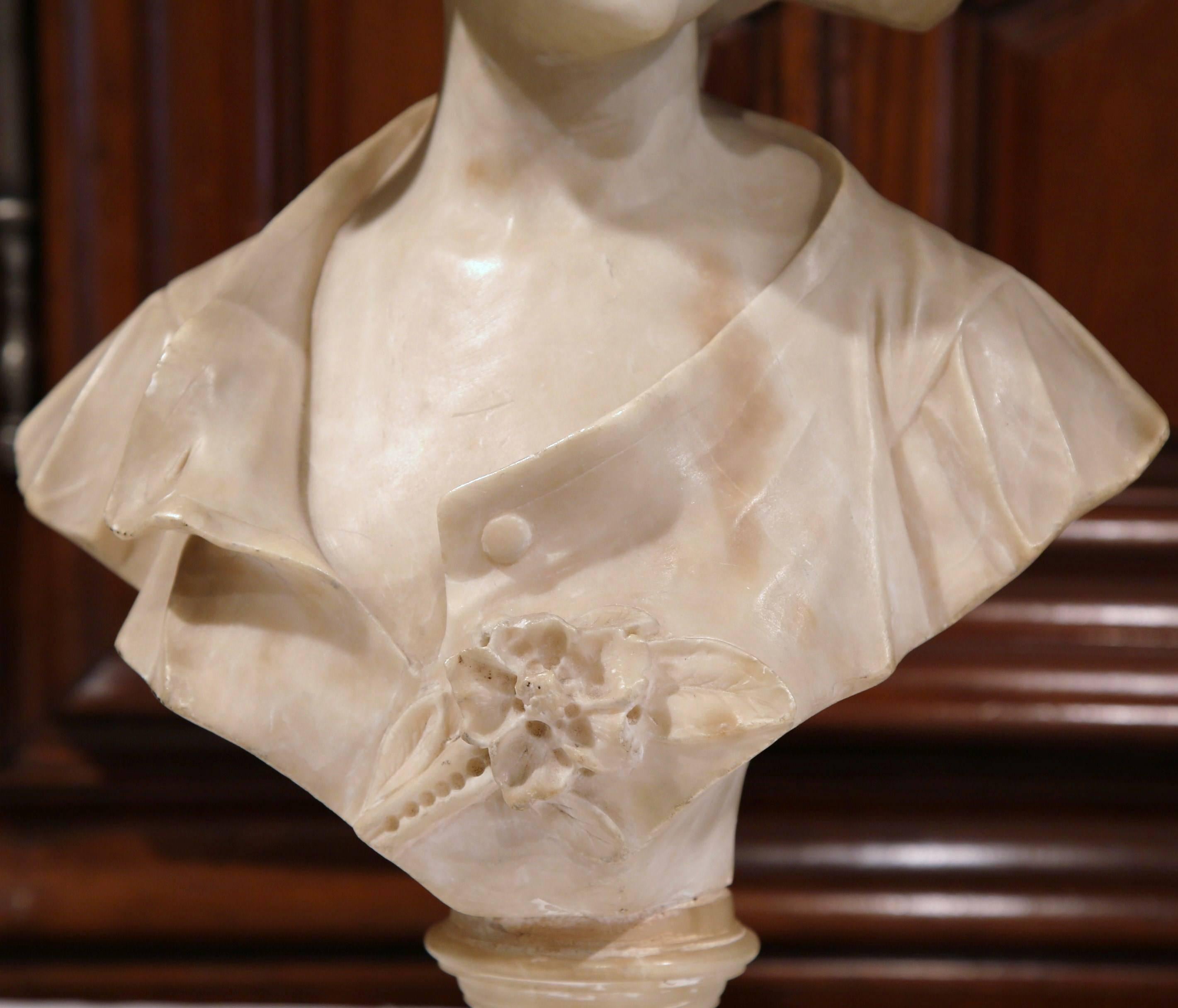 19th Century French Carved Patinated Marble Bust of a Young Beauty In Excellent Condition In Dallas, TX
