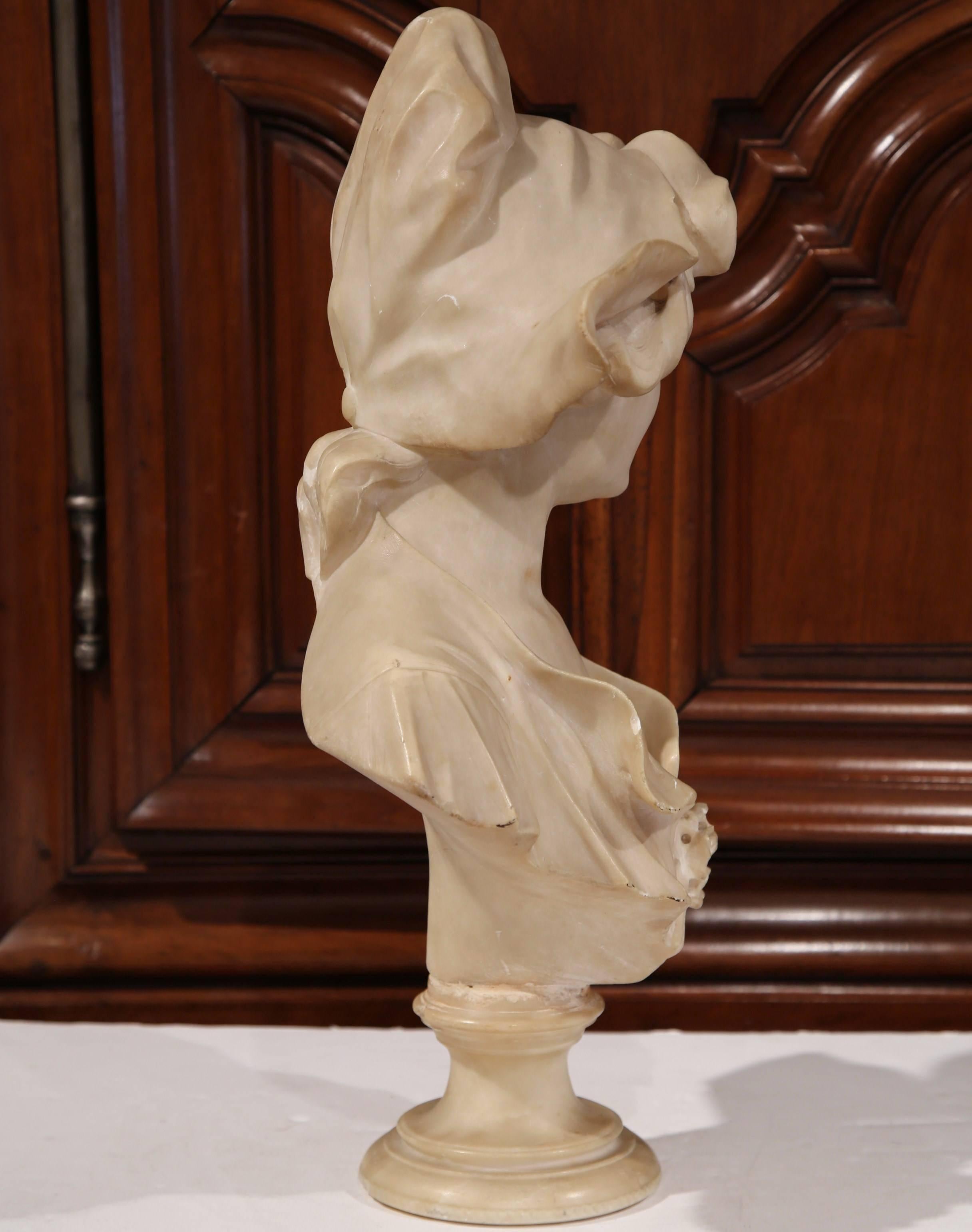 19th Century French Carved Patinated Marble Bust of a Young Beauty 2