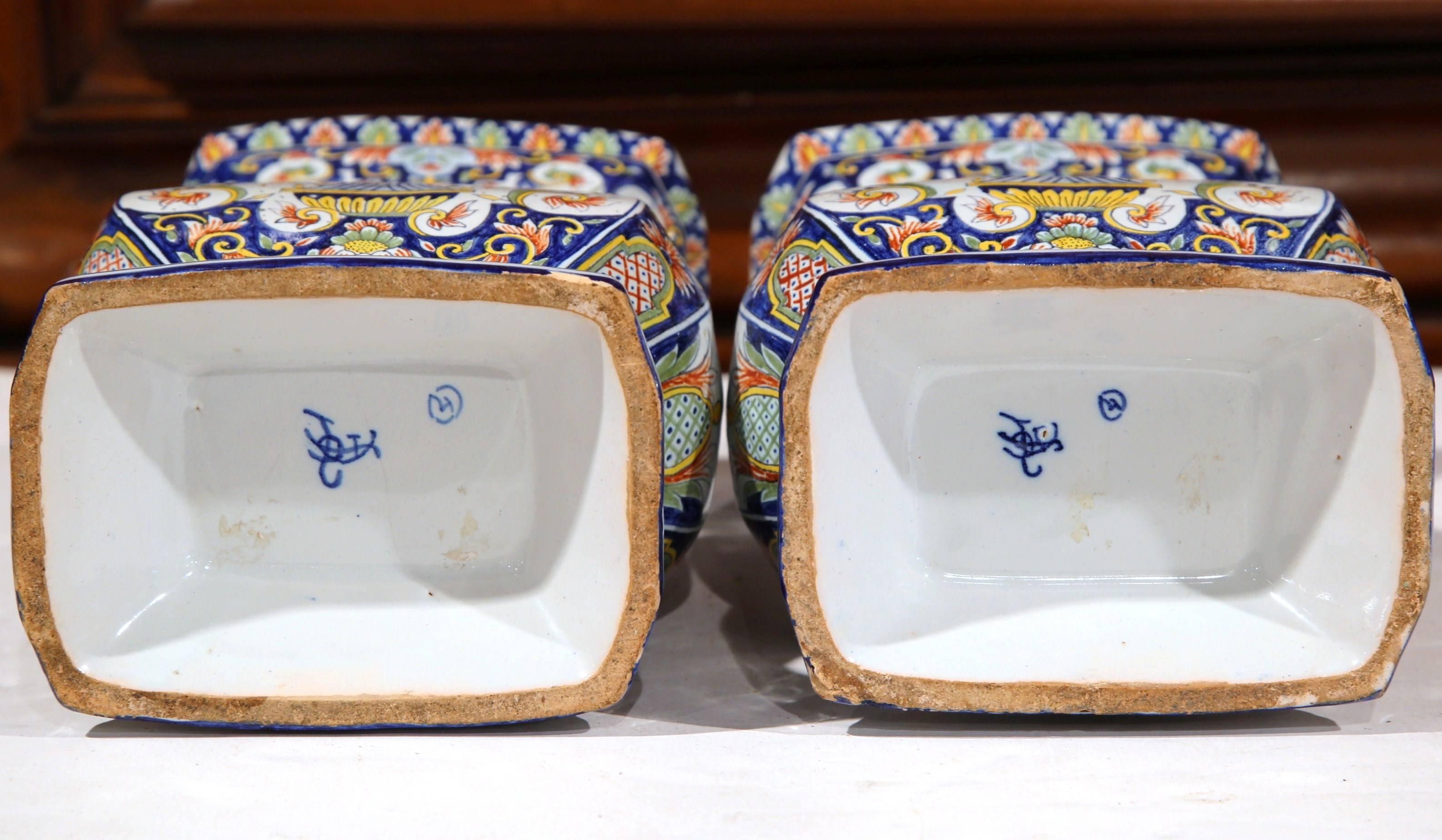 Pair of 19th Century French Hand-Painted Faience Vases from Normandy 1