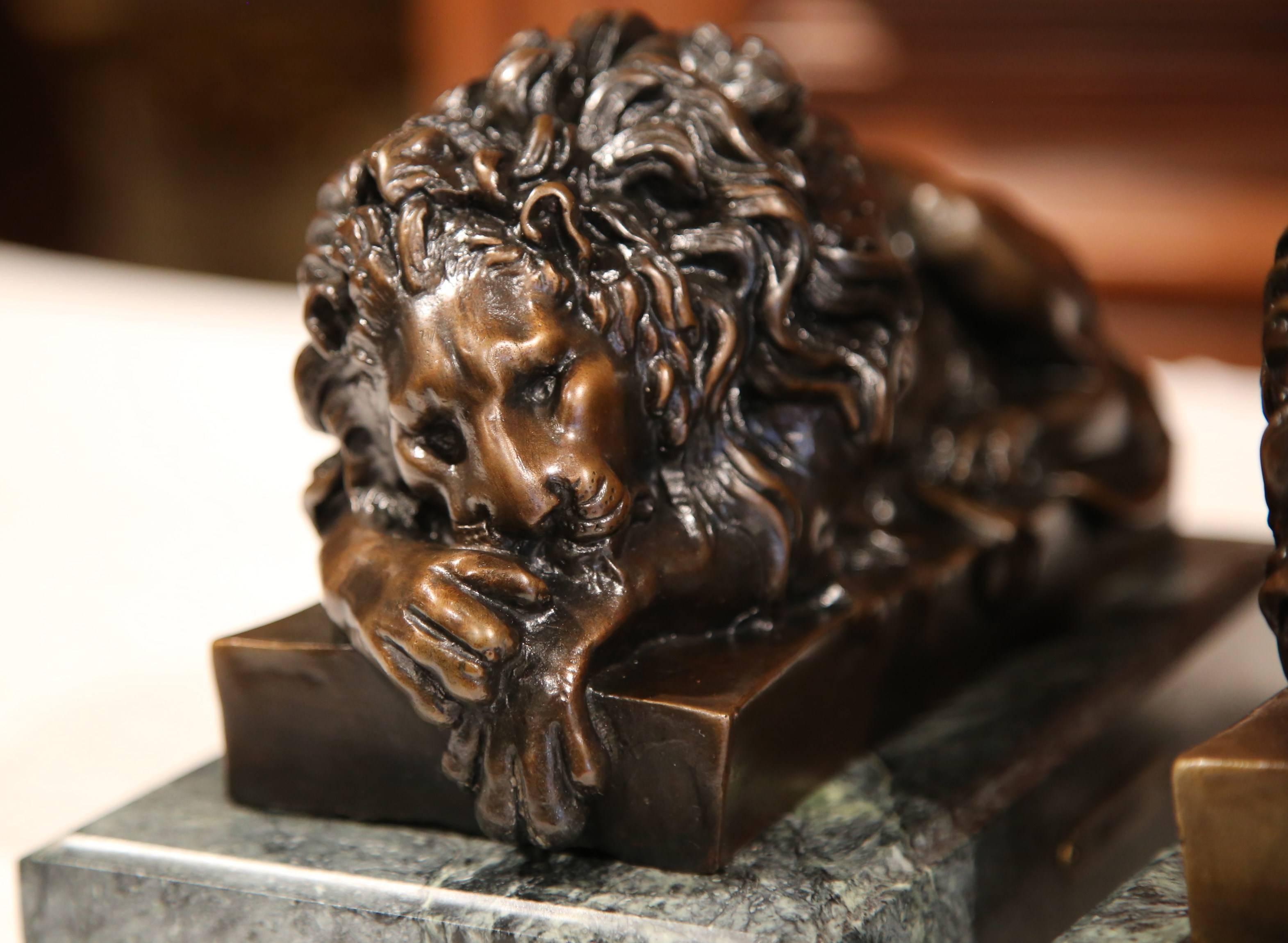 Pair of 19th Century French Bronze Lions Bookends on Marble Signed J. Moigniez 5