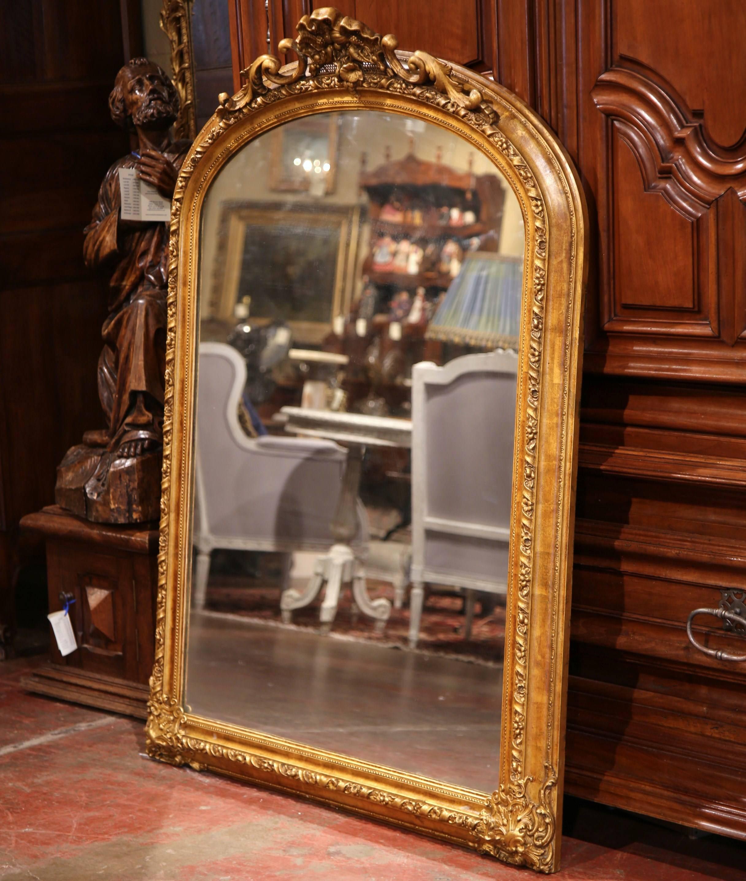 Hand-Carved Late 19th Century, French, Louis XV Carved Gilt Mirror with Arch Top