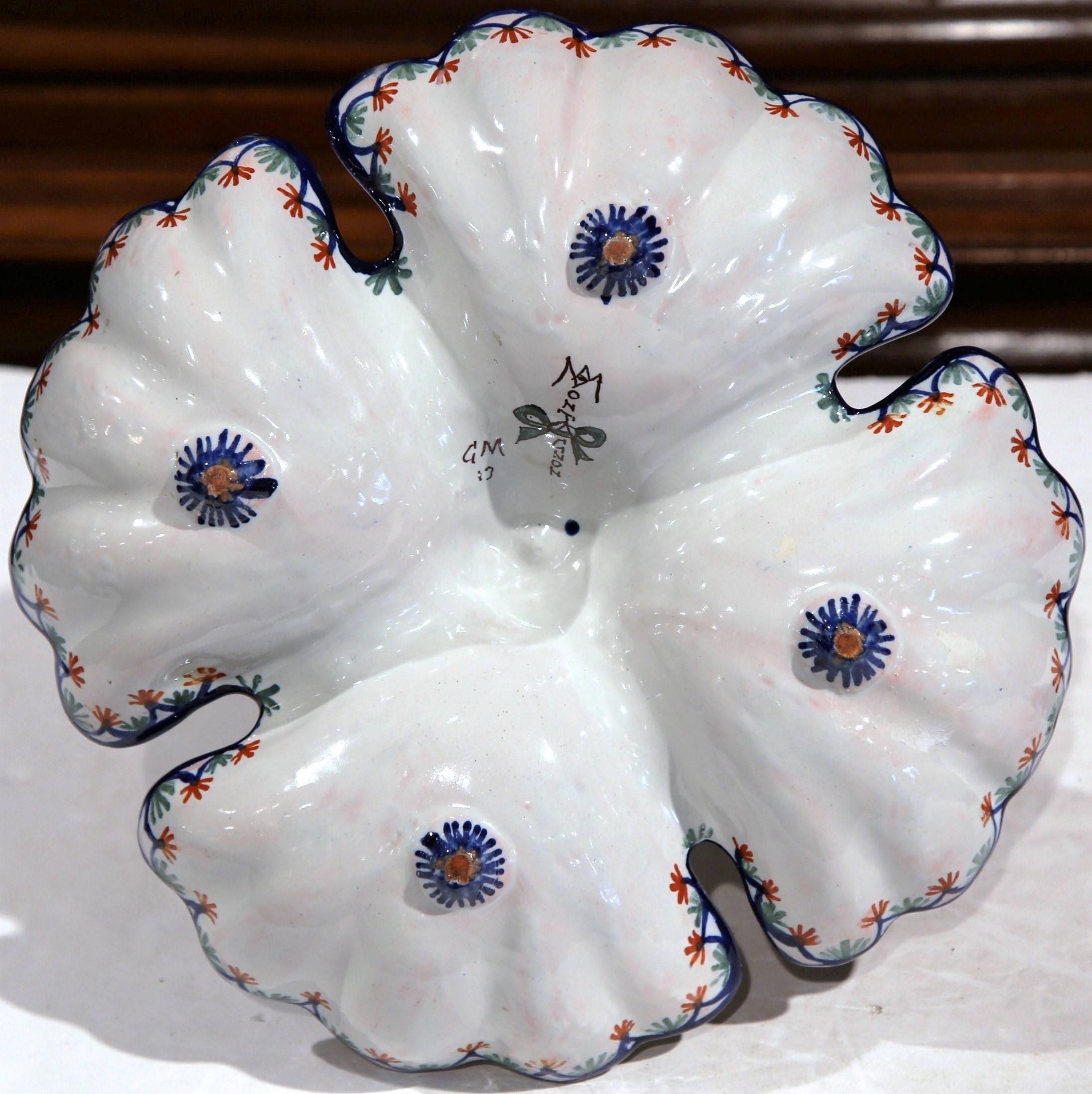 Early 20th Century French Hand Painted Faience Dish with Vase from Nevers 1