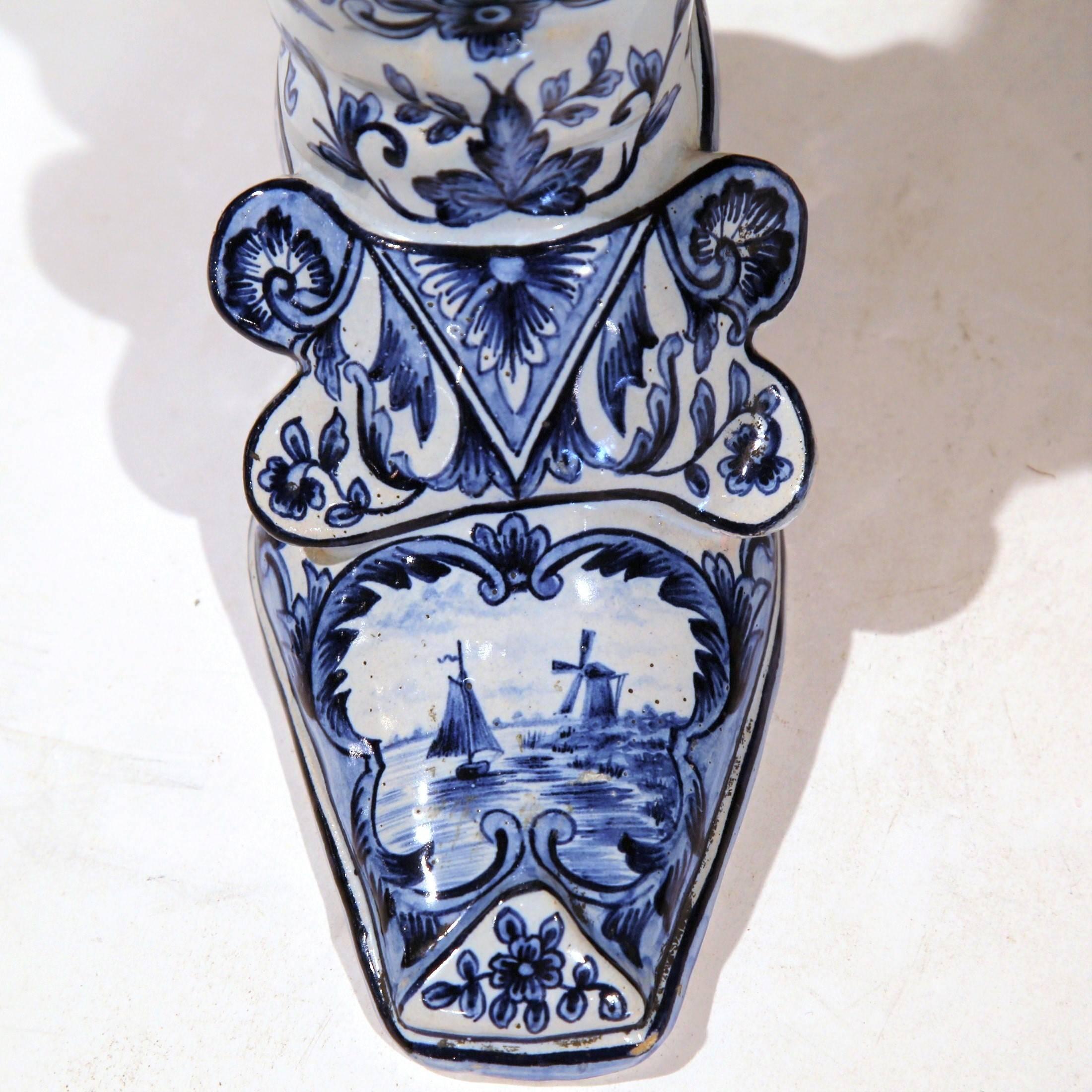 Ceramic Early 20th Century Hand-Painted Blue and White Vase Shaped as a Boot
