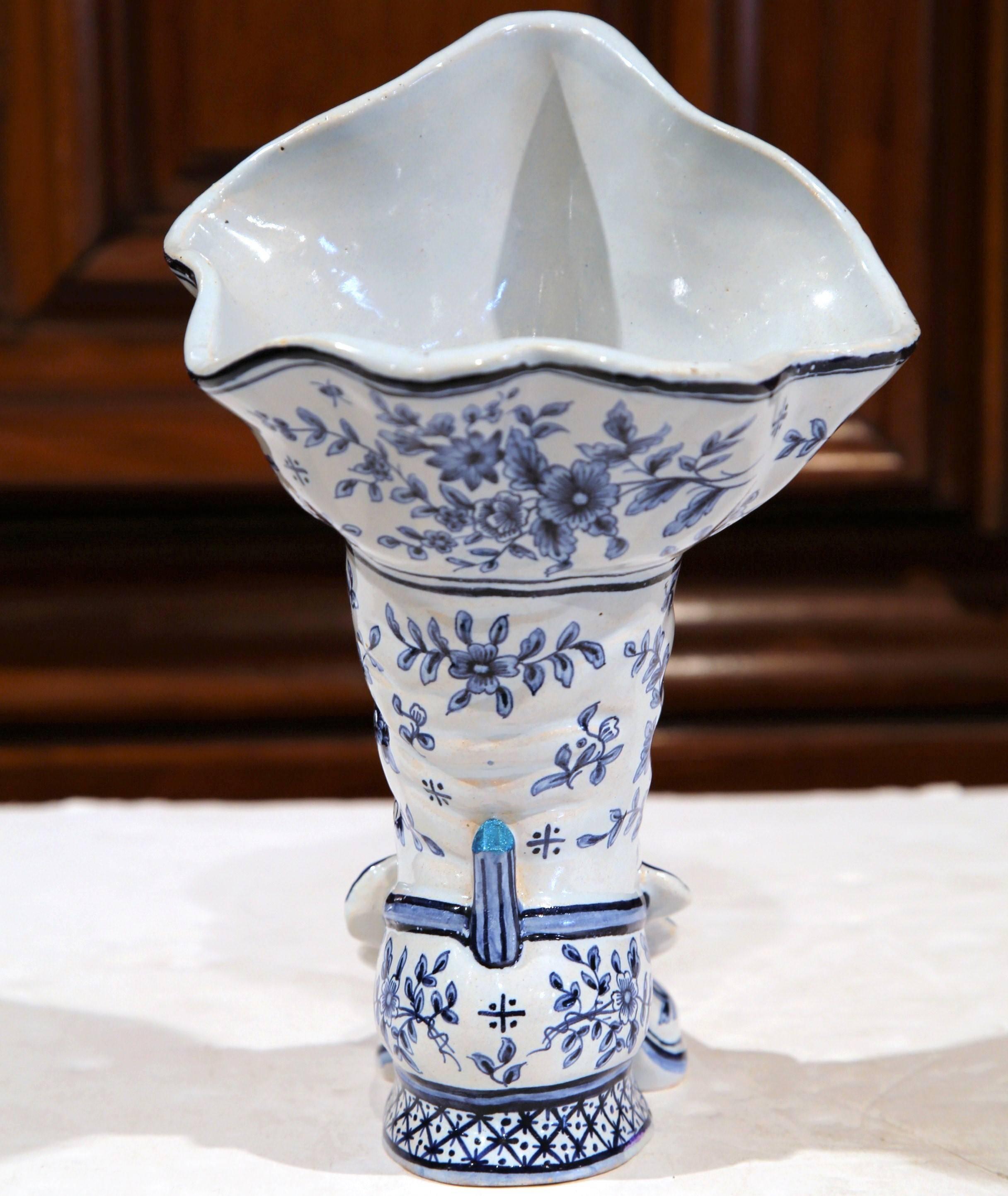 Early 20th Century Hand-Painted Blue and White Vase Shaped as a Boot 2