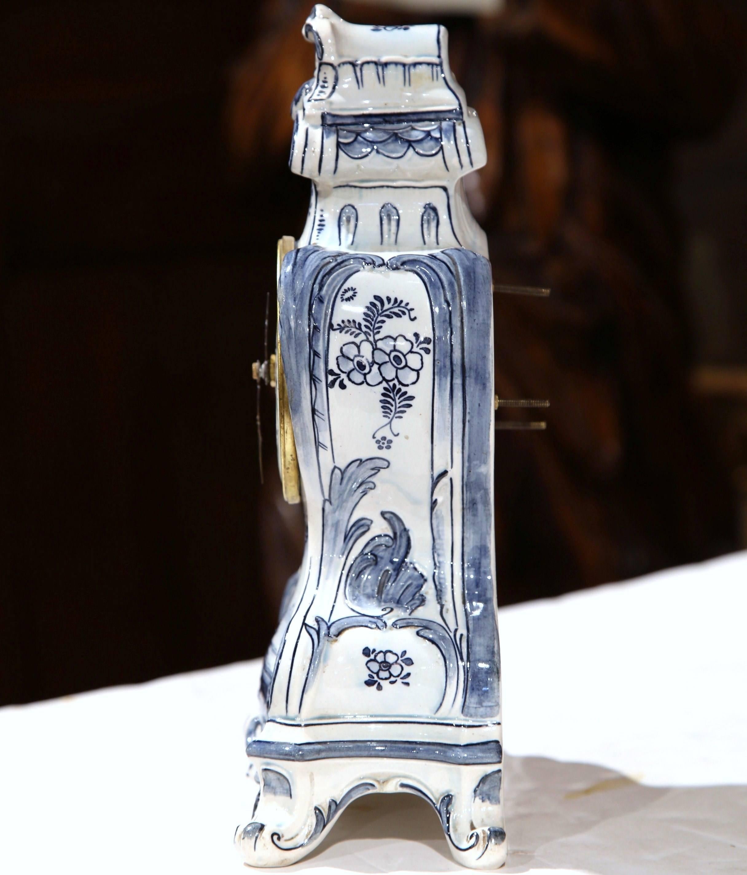 Faience 19th Century French Blue and White Hand-Painted Desk or Mantel Delft Clock