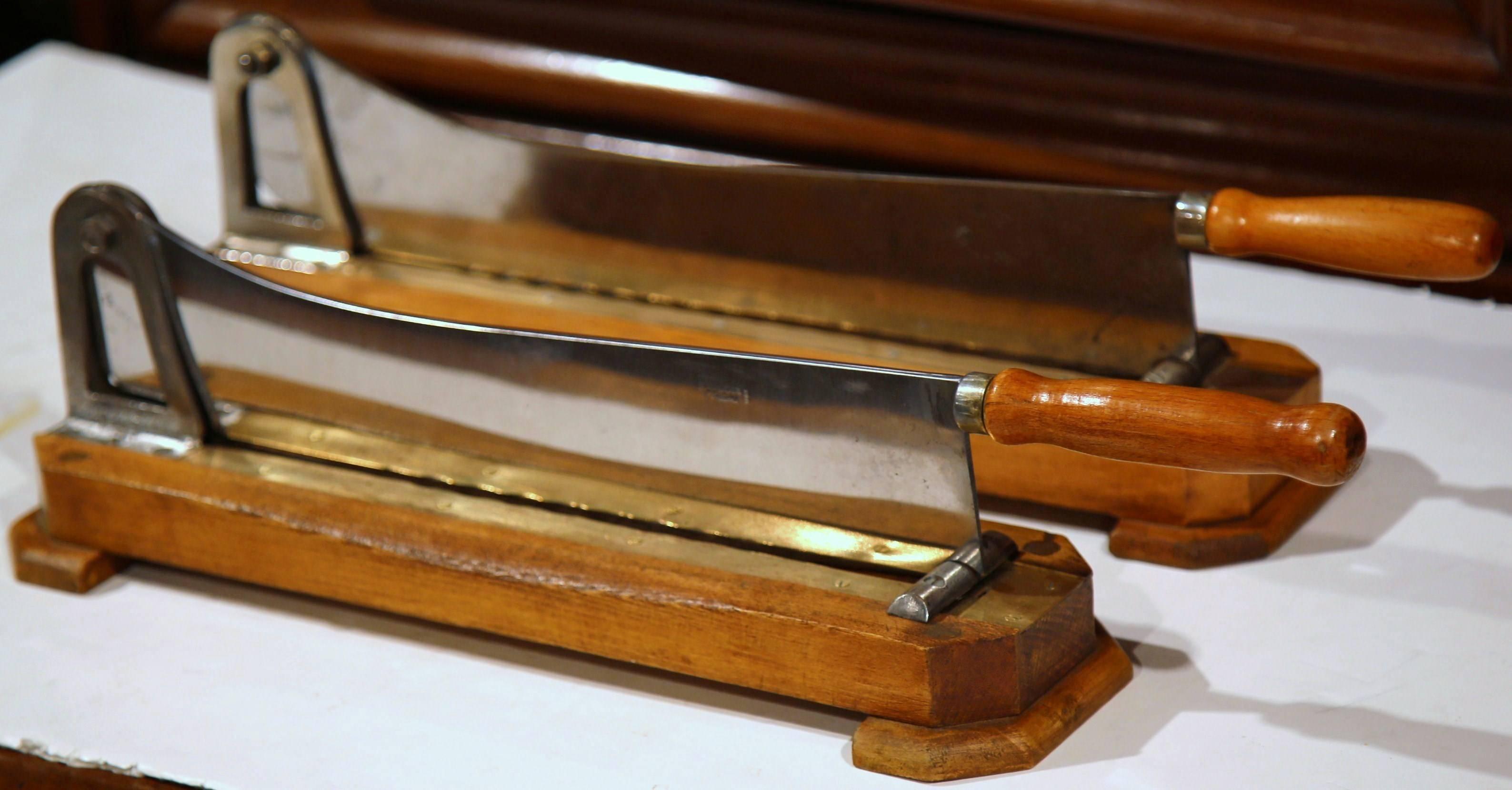 Pair of 19th Century French Walnut and Iron Bakery Bread Cutters In Excellent Condition In Dallas, TX