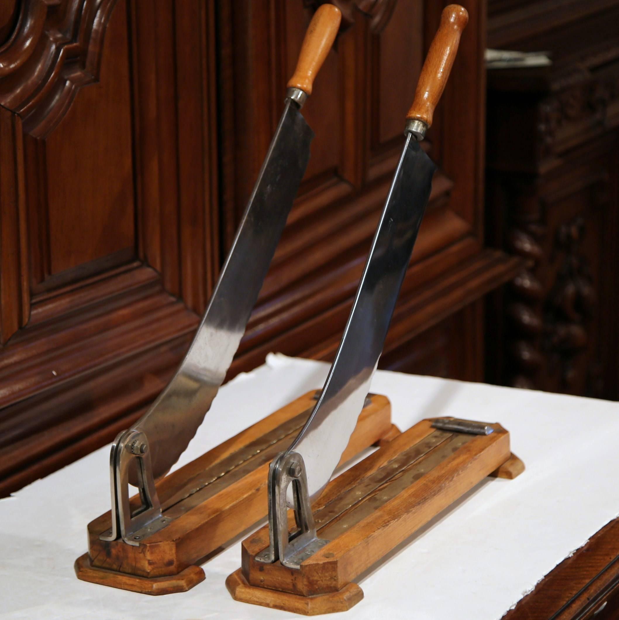 Pair of 19th Century French Walnut and Iron Bakery Bread Cutters 1