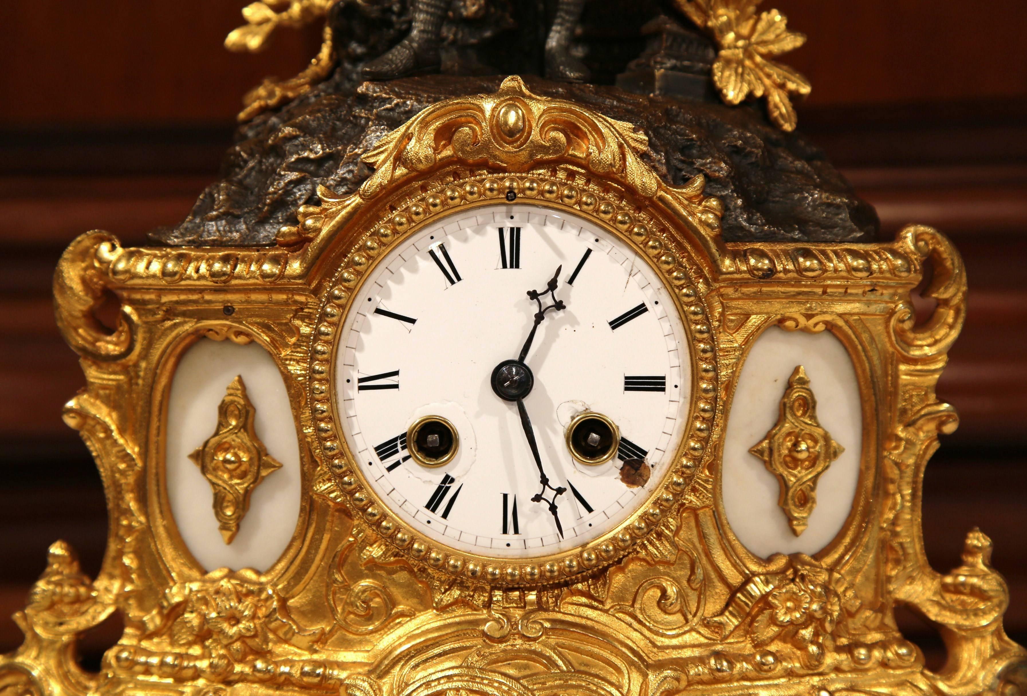 Renaissance Revival 19th Century French Renaissance Style Bronze Doré Mantel Clock