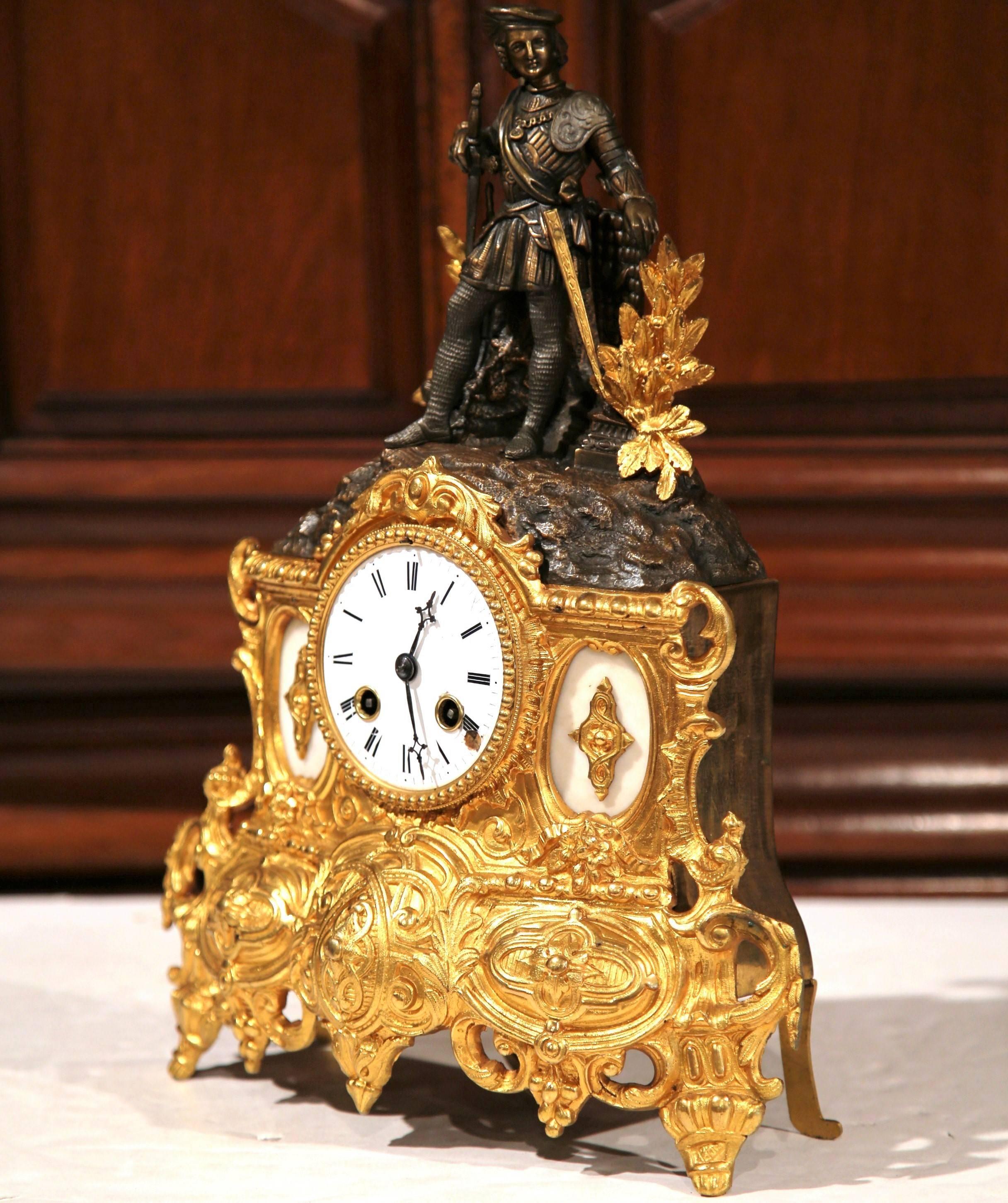 19th Century French Renaissance Style Bronze Doré Mantel Clock In Excellent Condition In Dallas, TX