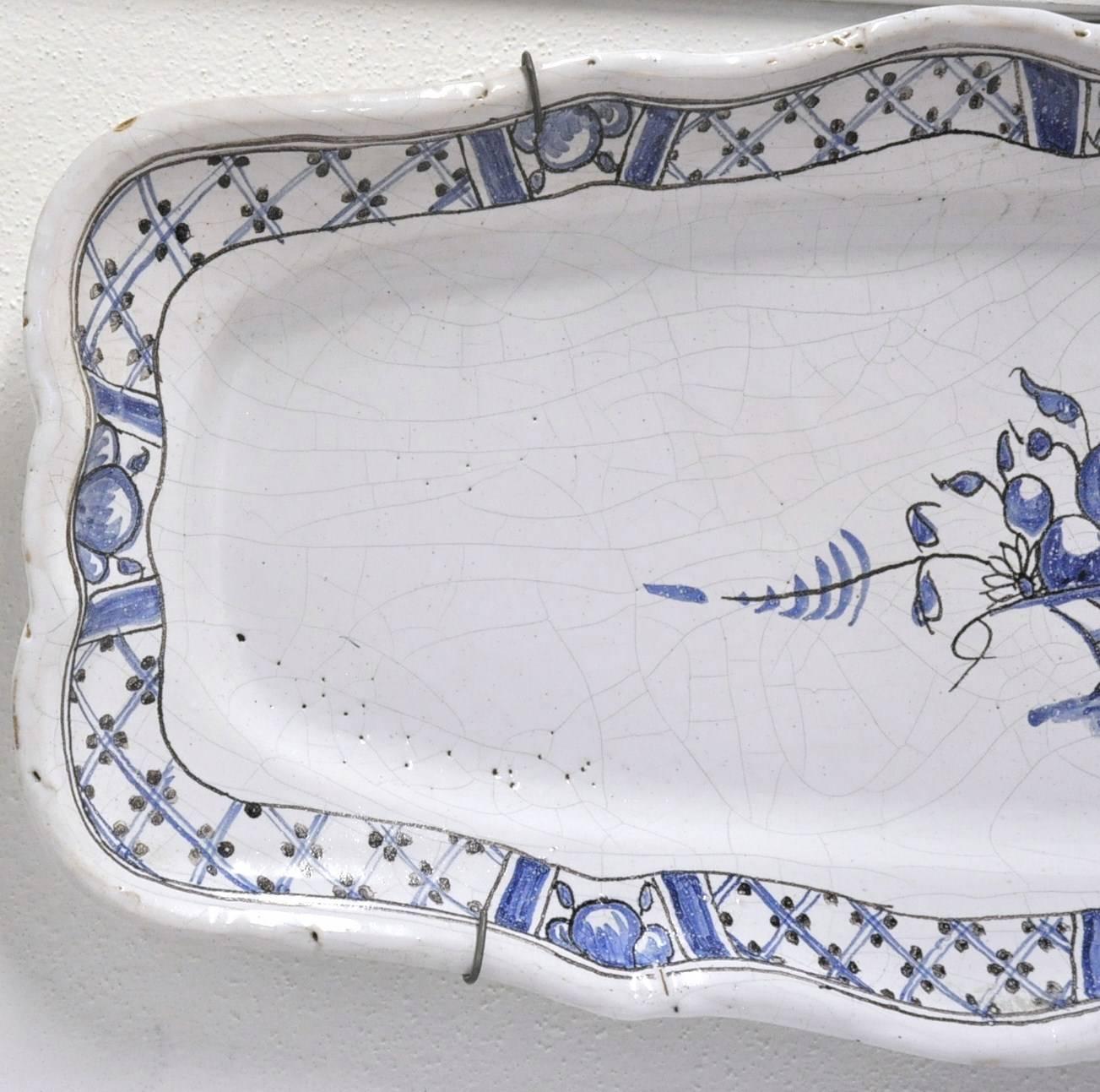 Hand-Crafted Large 19th Century French Blue and White Faience Platter from Rouen Normandy