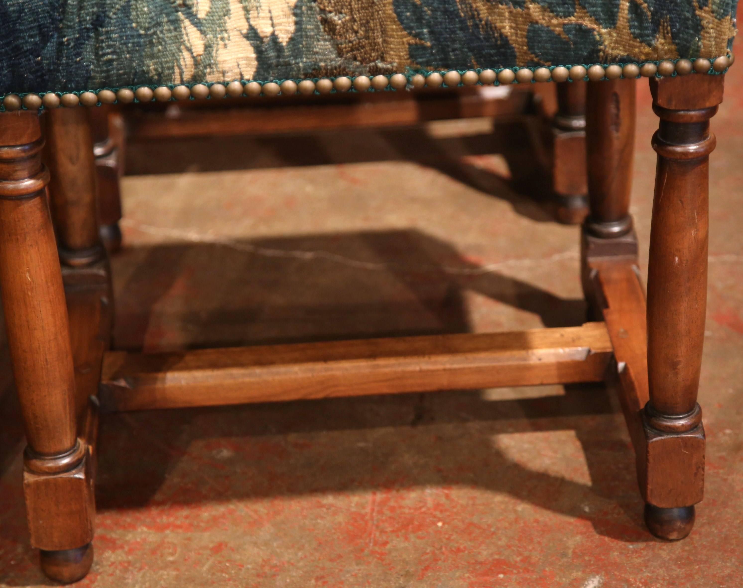 19th Century French Suite of Four Carved Walnut Stools with Aubusson Tapestry 2