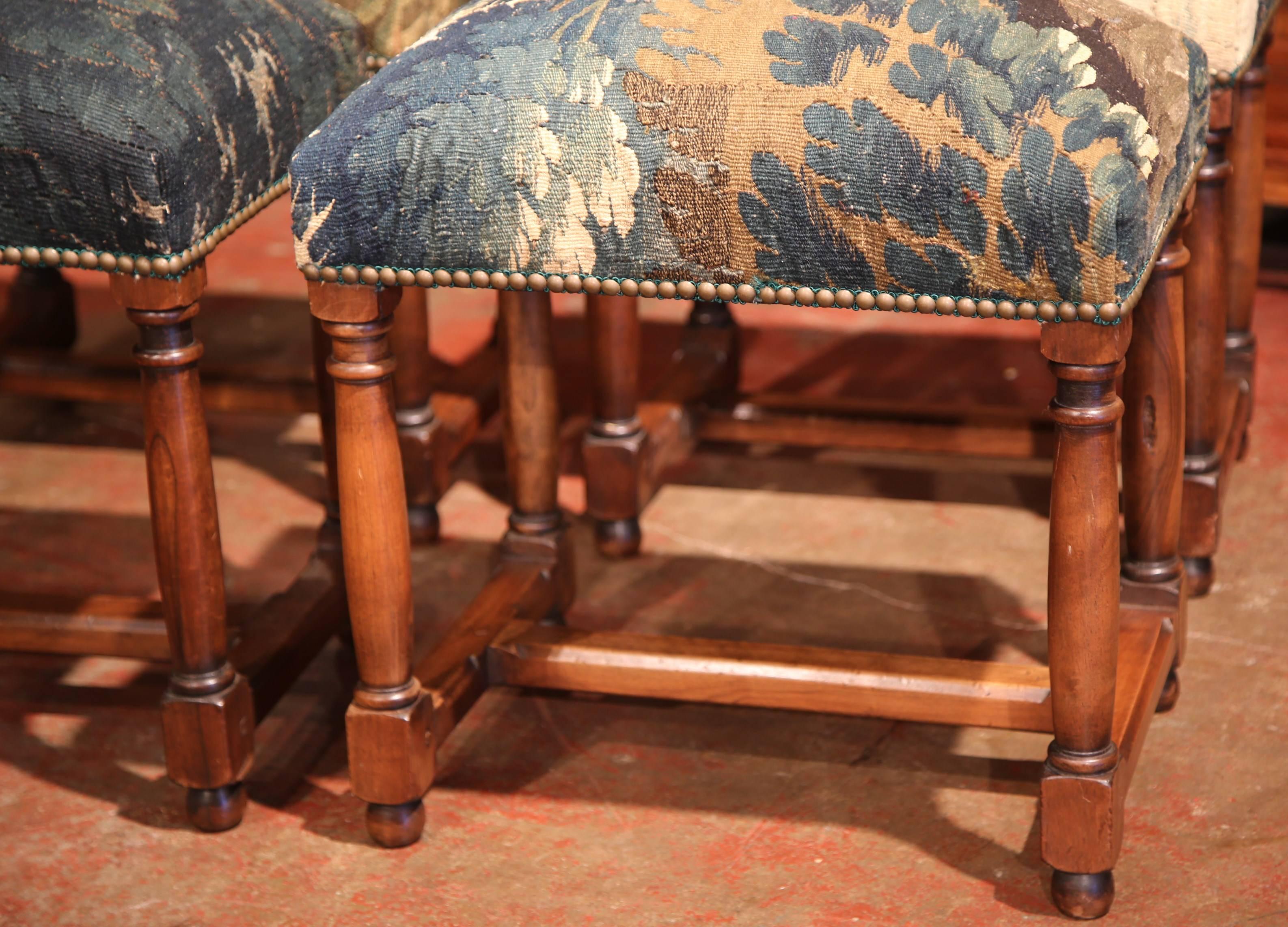 19th Century French Suite of Four Carved Walnut Stools with Aubusson Tapestry 1
