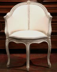 Early 20th Century French Louis XV Carved Painted Corner Desk Armchair