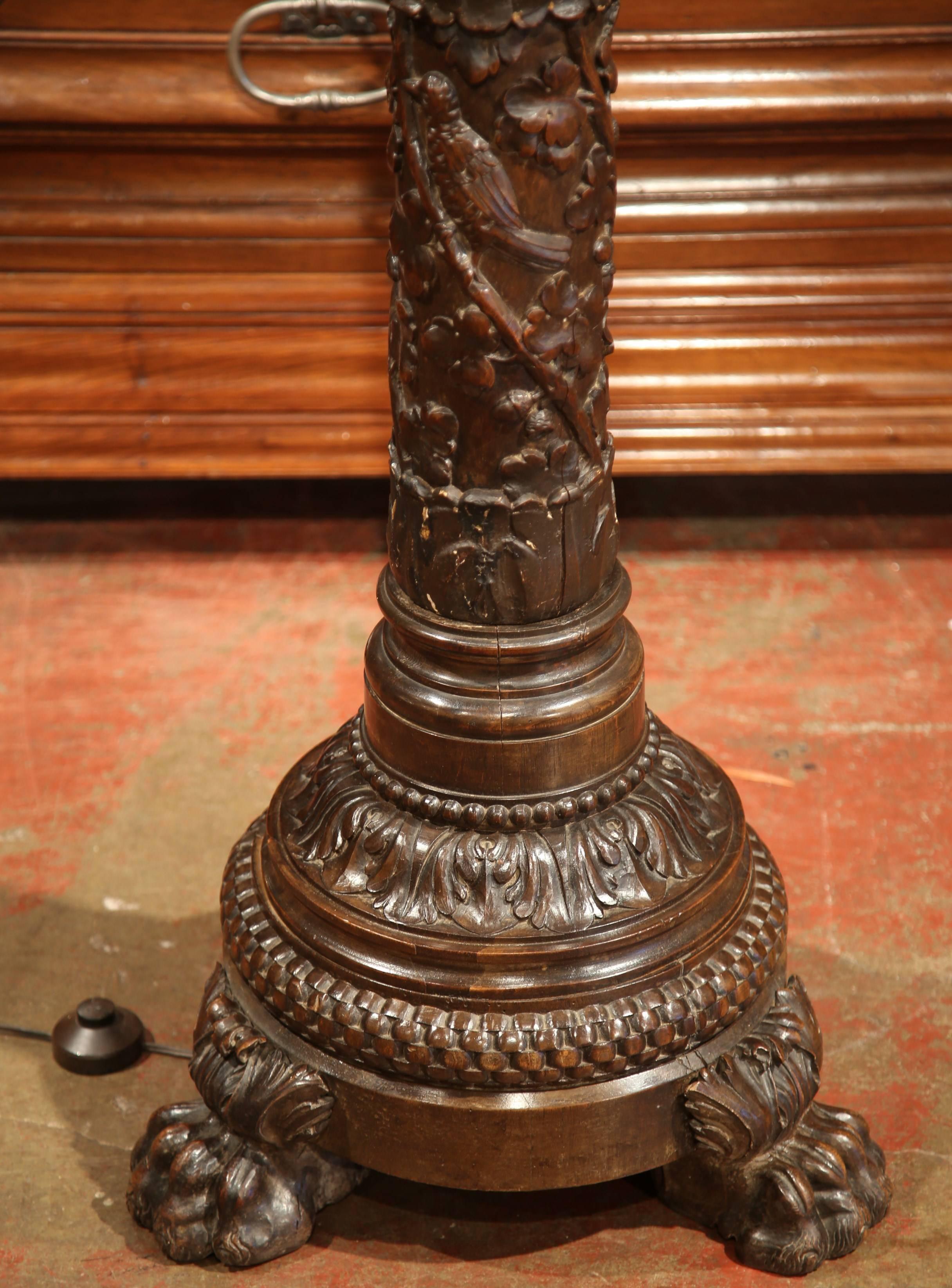 Hand-Carved 19th Century French Napoleon III Carved Oak Floor Lamp from Normandy