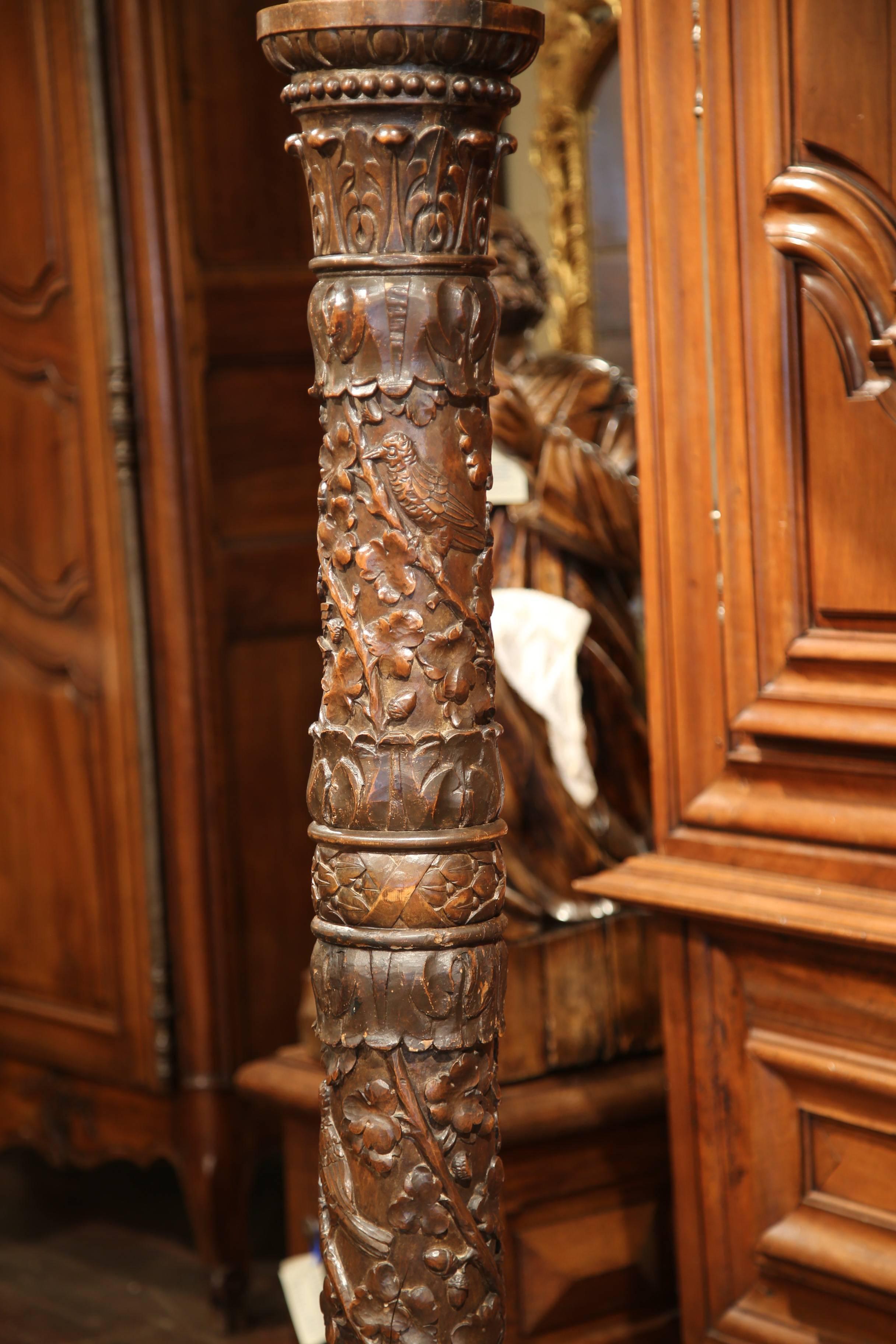 19th Century French Napoleon III Carved Oak Floor Lamp from Normandy 4