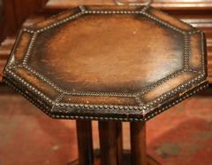19th Century French Leather and Walnut Octagonal Side Table with Nails