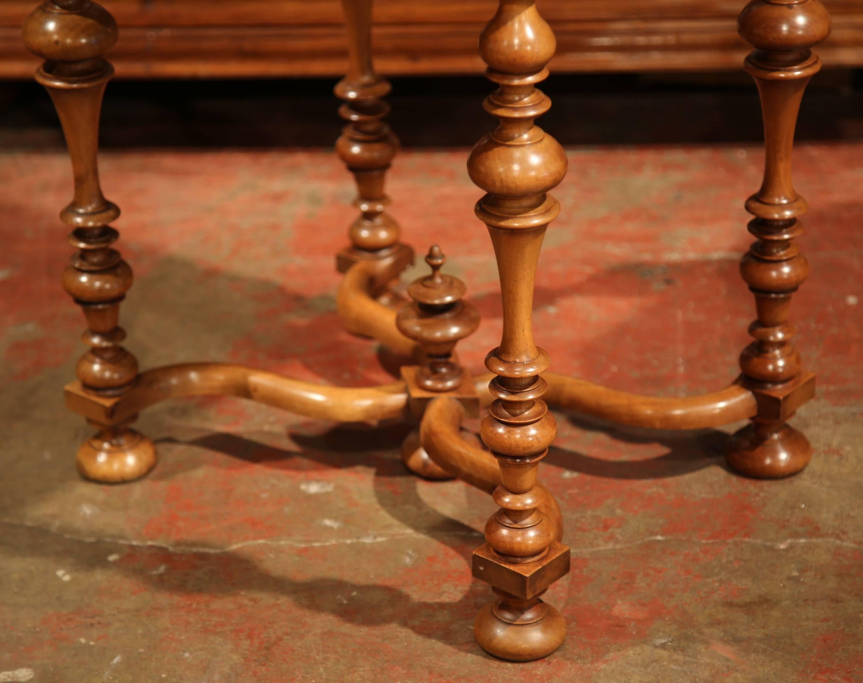 19th Century, French Louis XIII Cherry Side Table with Turned Legs and Stretcher 4