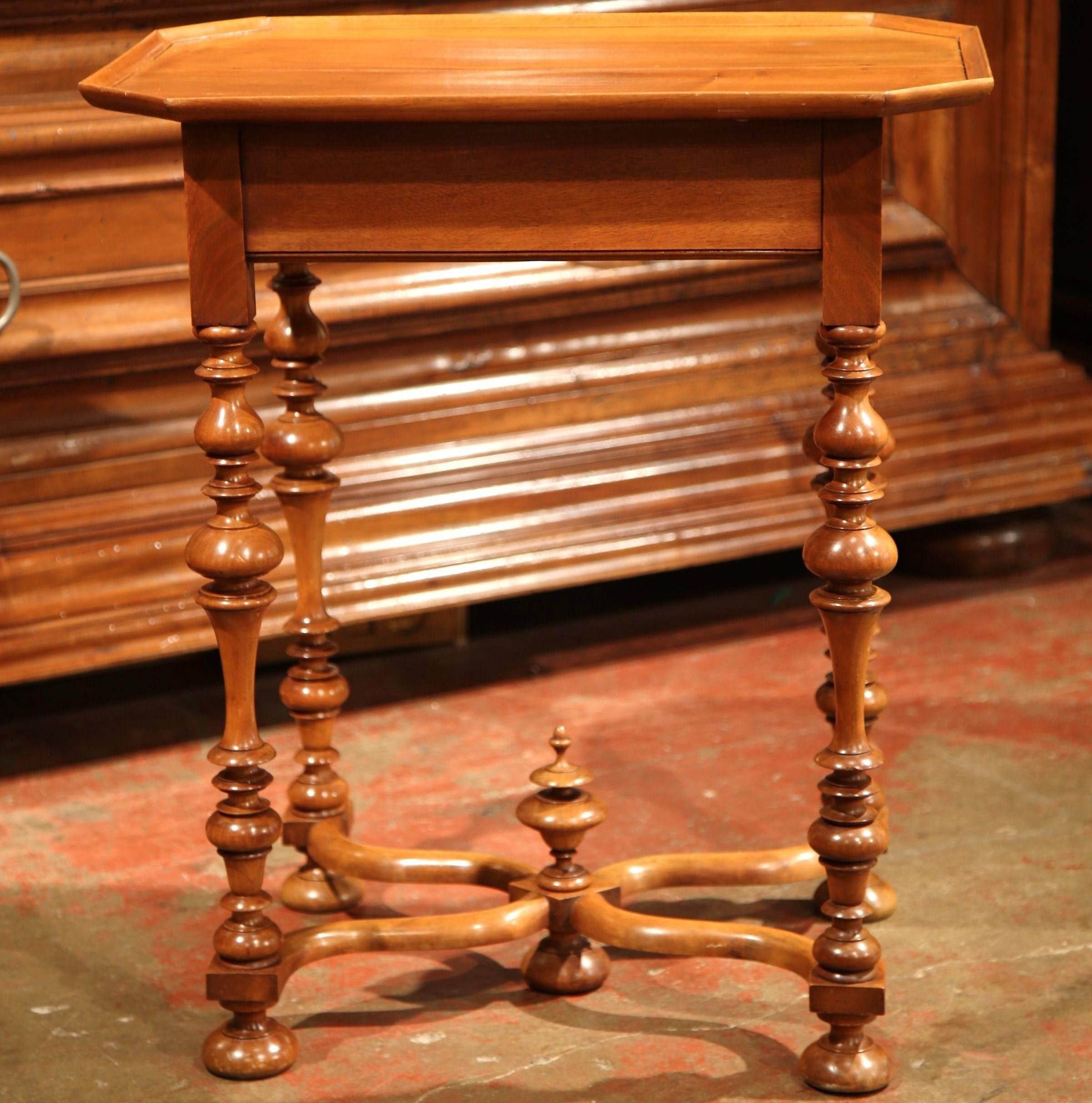 19th Century, French Louis XIII Cherry Side Table with Turned Legs and Stretcher 5