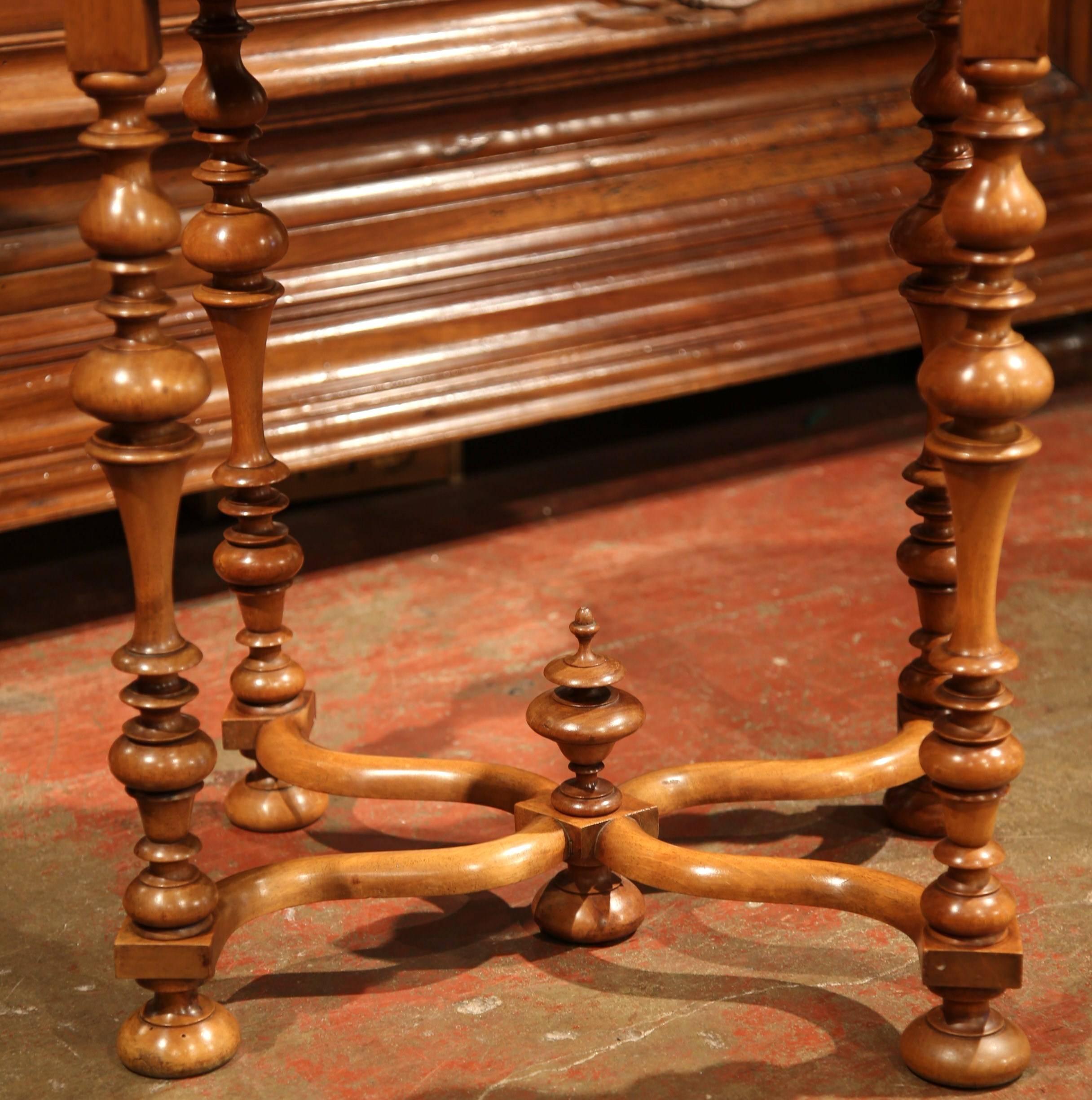Hand-Carved 19th Century, French Louis XIII Cherry Side Table with Turned Legs and Stretcher