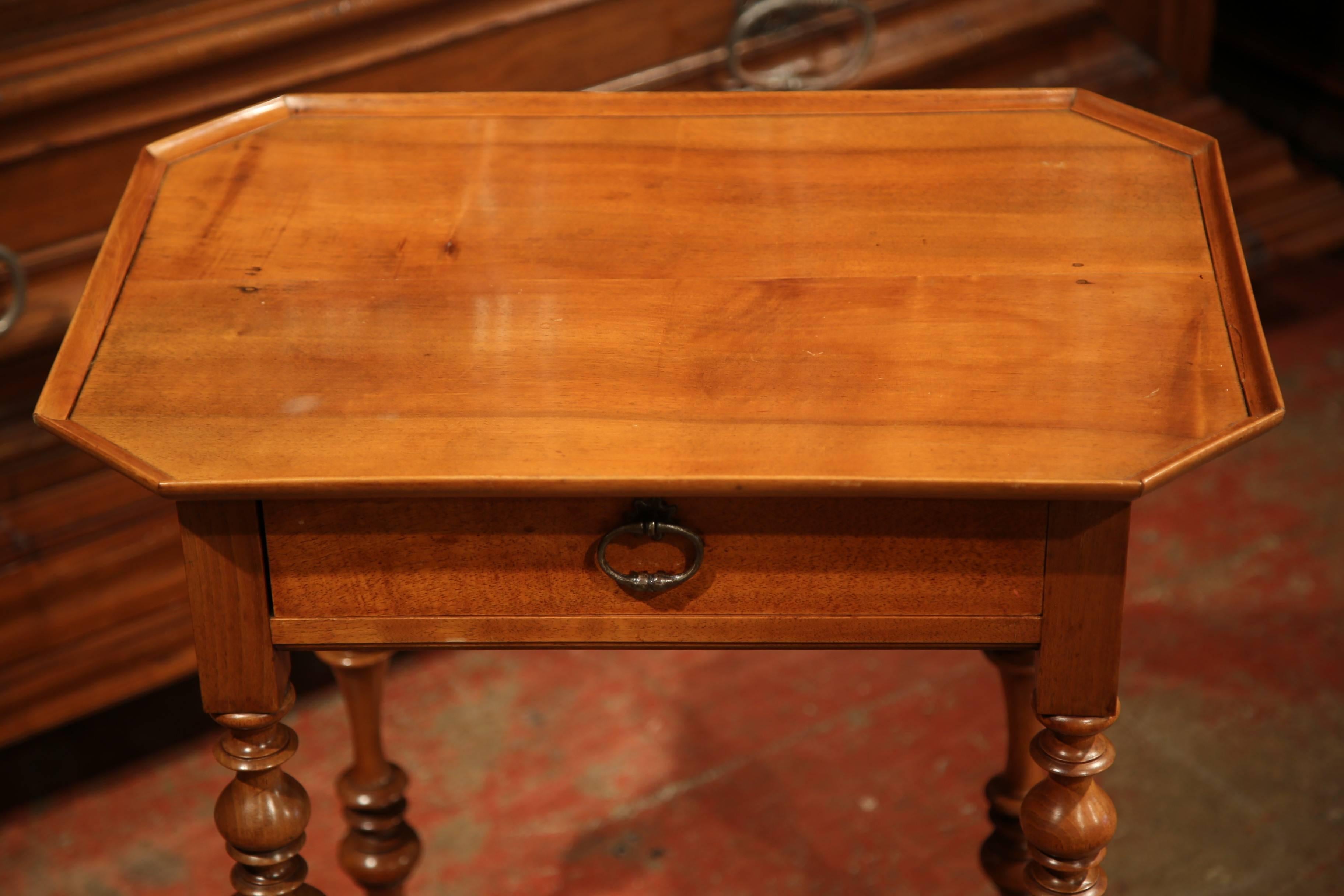 19th Century, French Louis XIII Cherry Side Table with Turned Legs and Stretcher 3