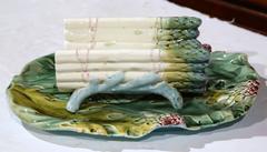 Early 20th Century French Hand Painted Ceramic Barbotine Asparagus Dish
