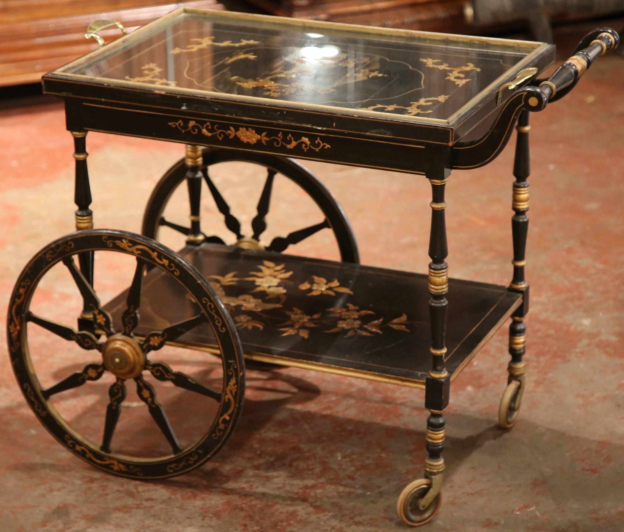 Early 20th Century French Hand-Painted Bar Cart with Chinoiserie Motifs 2