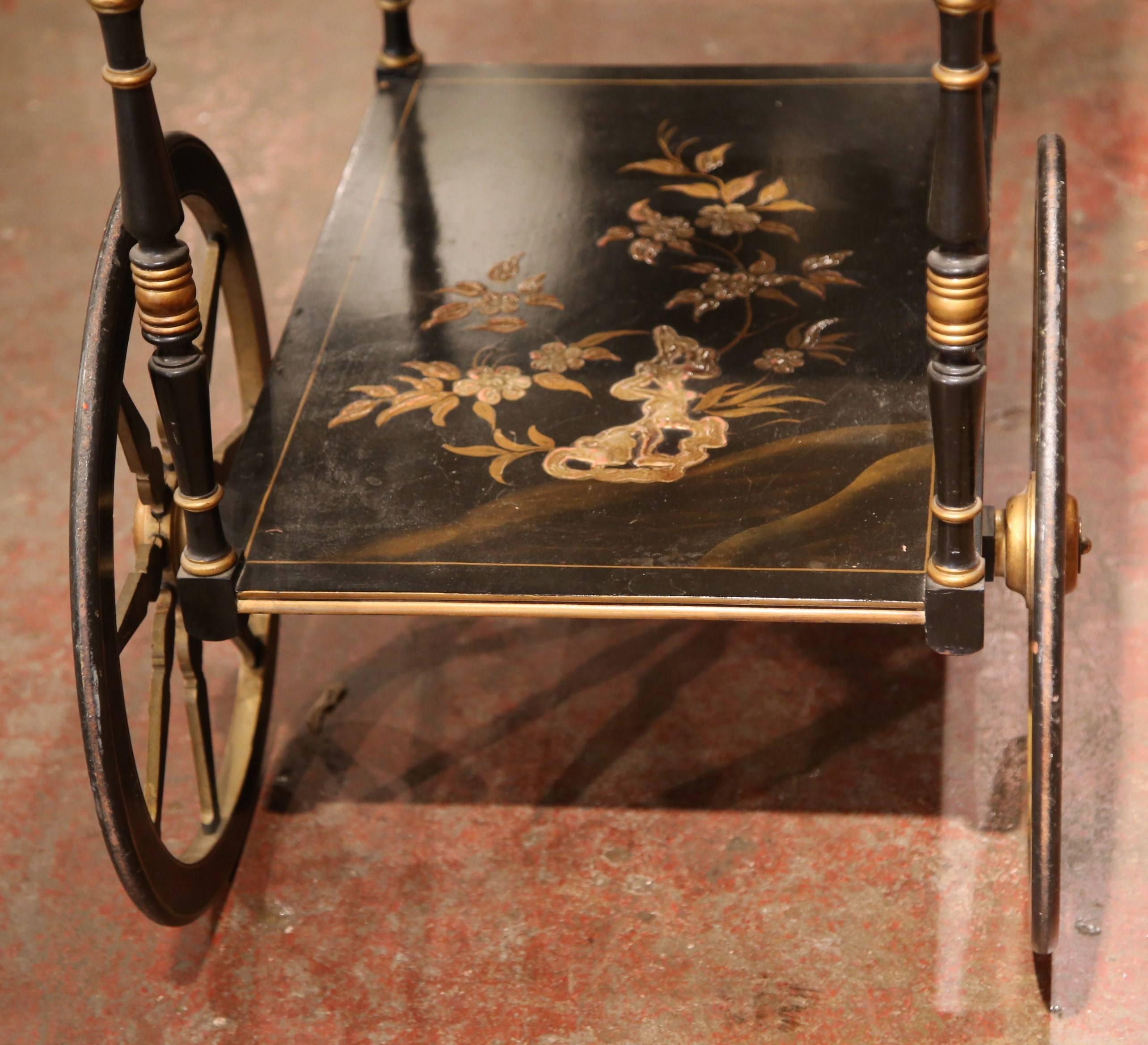 Early 20th Century French Hand-Painted Bar Cart with Chinoiserie Motifs 1