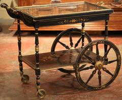 Early 20th Century French Hand-Painted Bar Cart with Chinoiserie Motifs