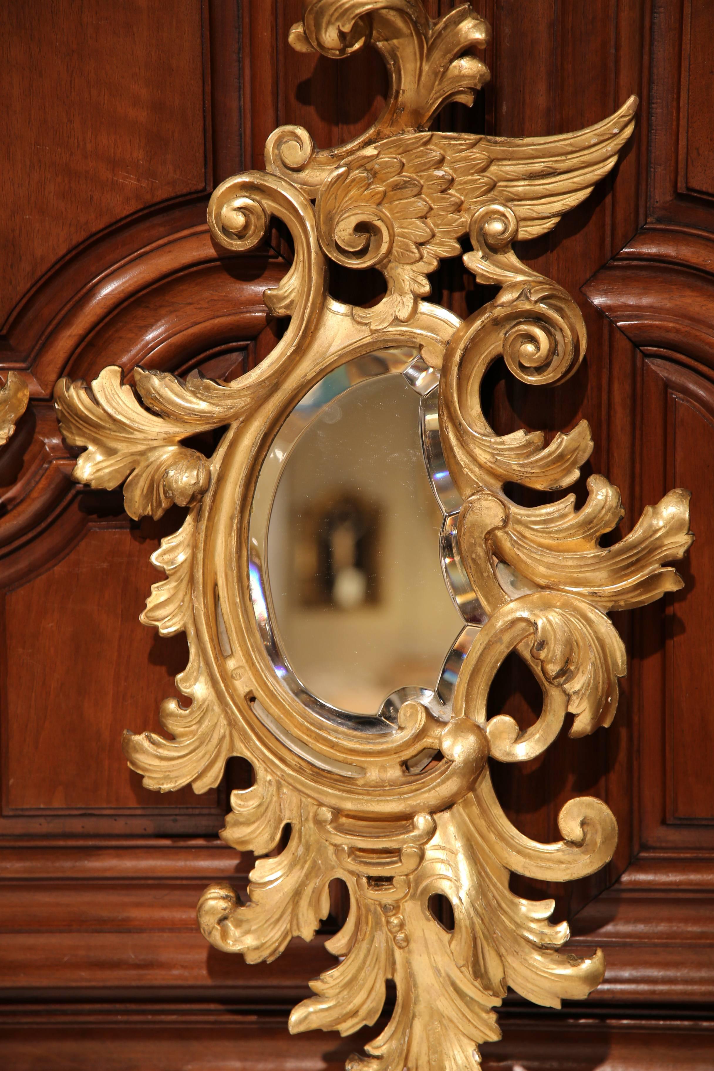Glass Pair of Mid-19th Century French Louis XV Carved Giltwood Beveled Mirrors