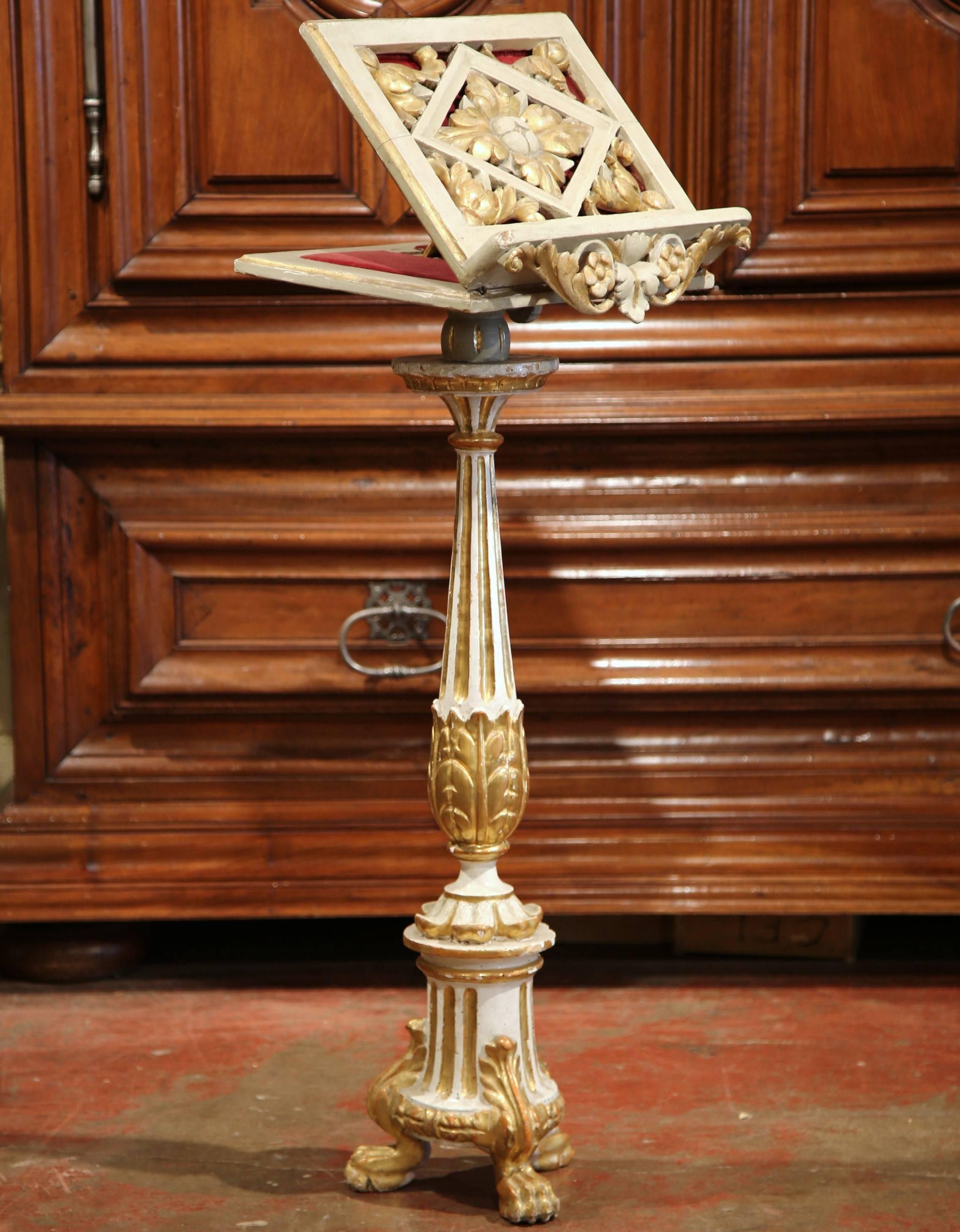 Hand-Carved 19th Century Italian Carved and Painted and Gilt Adjustable Music Stand Lectern