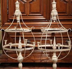 Large Pair of French Wood and Iron Painted Girandoles Candleholders on Stand