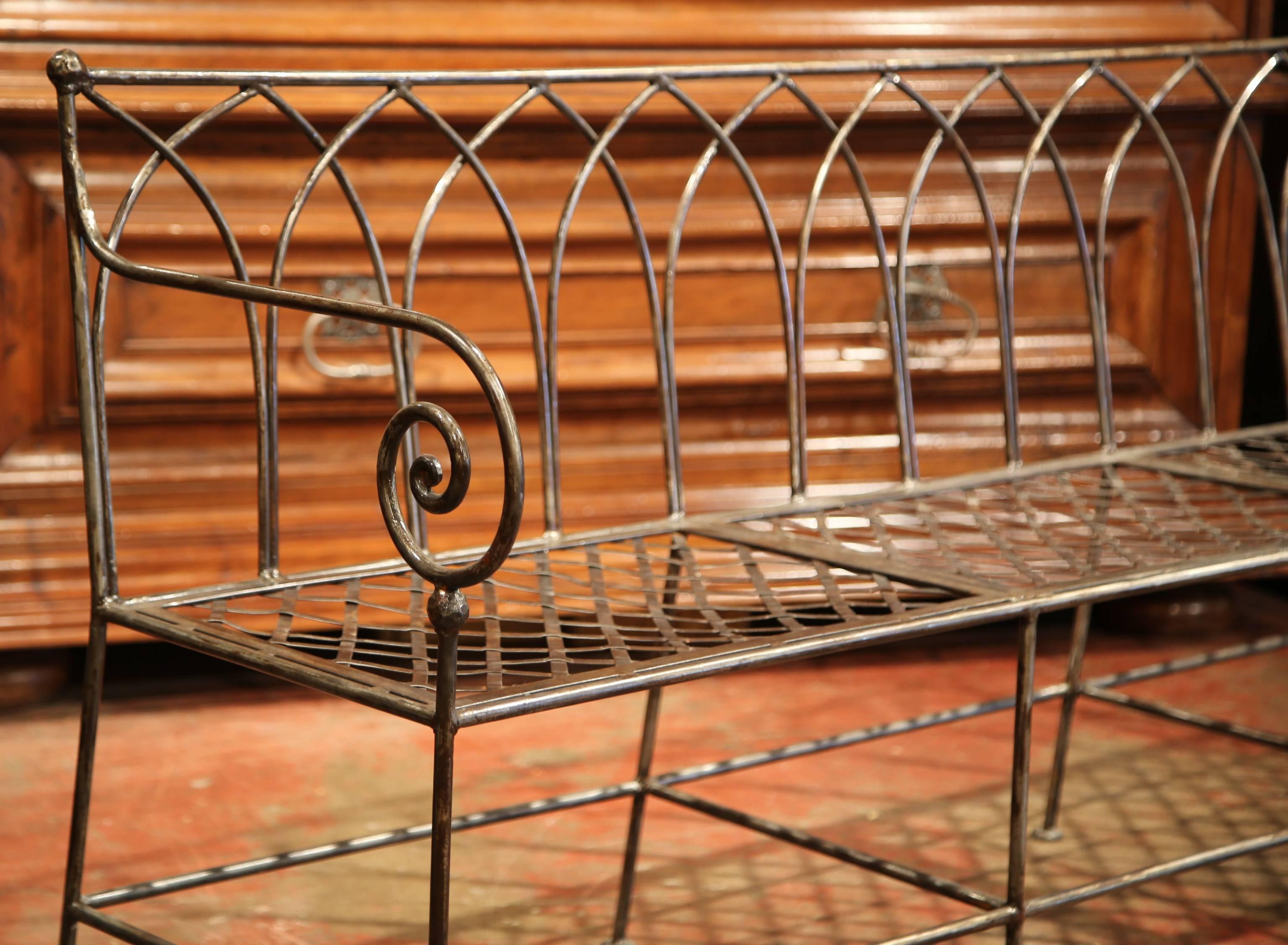 Contemporary French Empire Style Polished Wrought Iron Three-Seat Bench