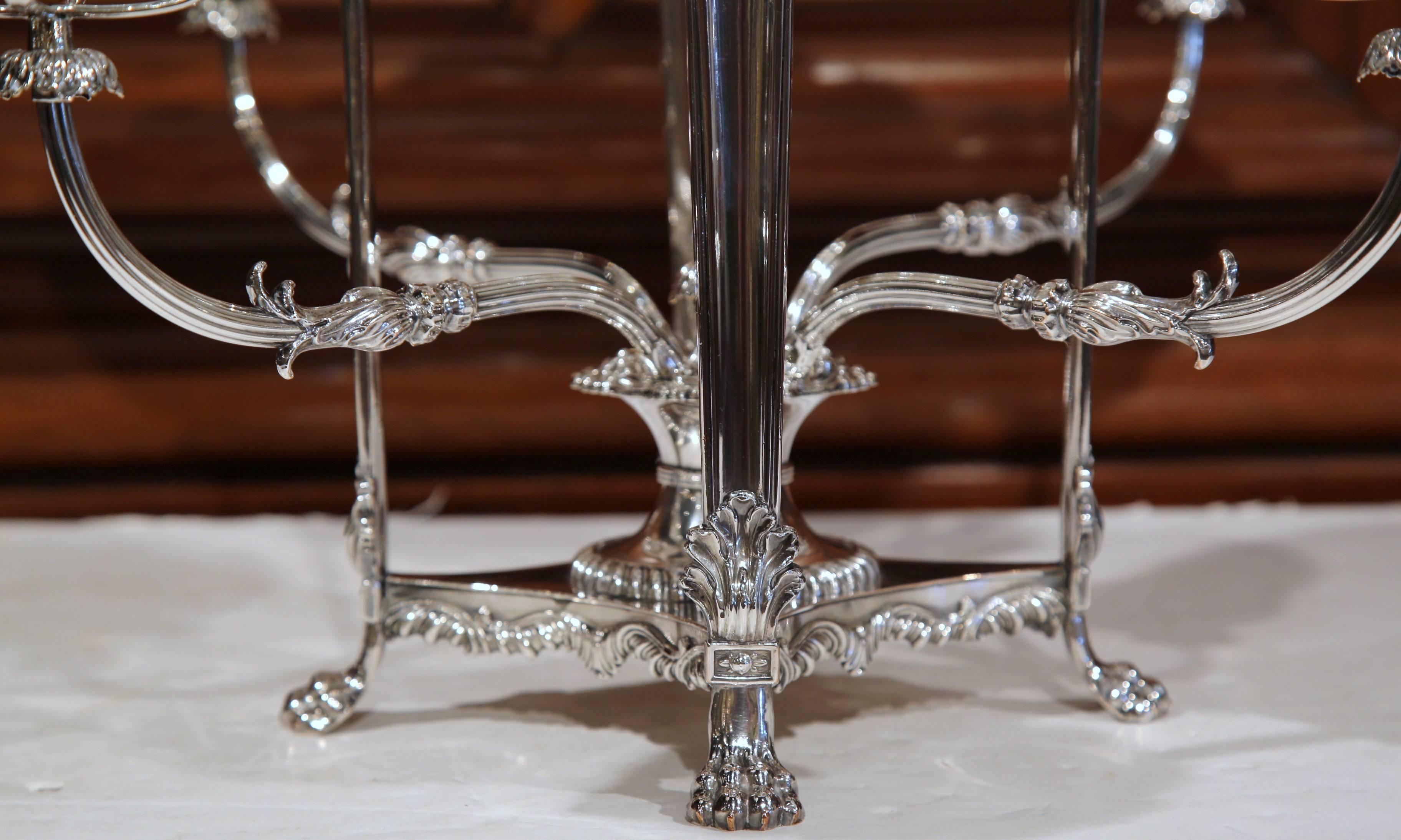 Hand-Crafted 19th Century English George III Style Silver-Plated and Cut-Glass Epergne