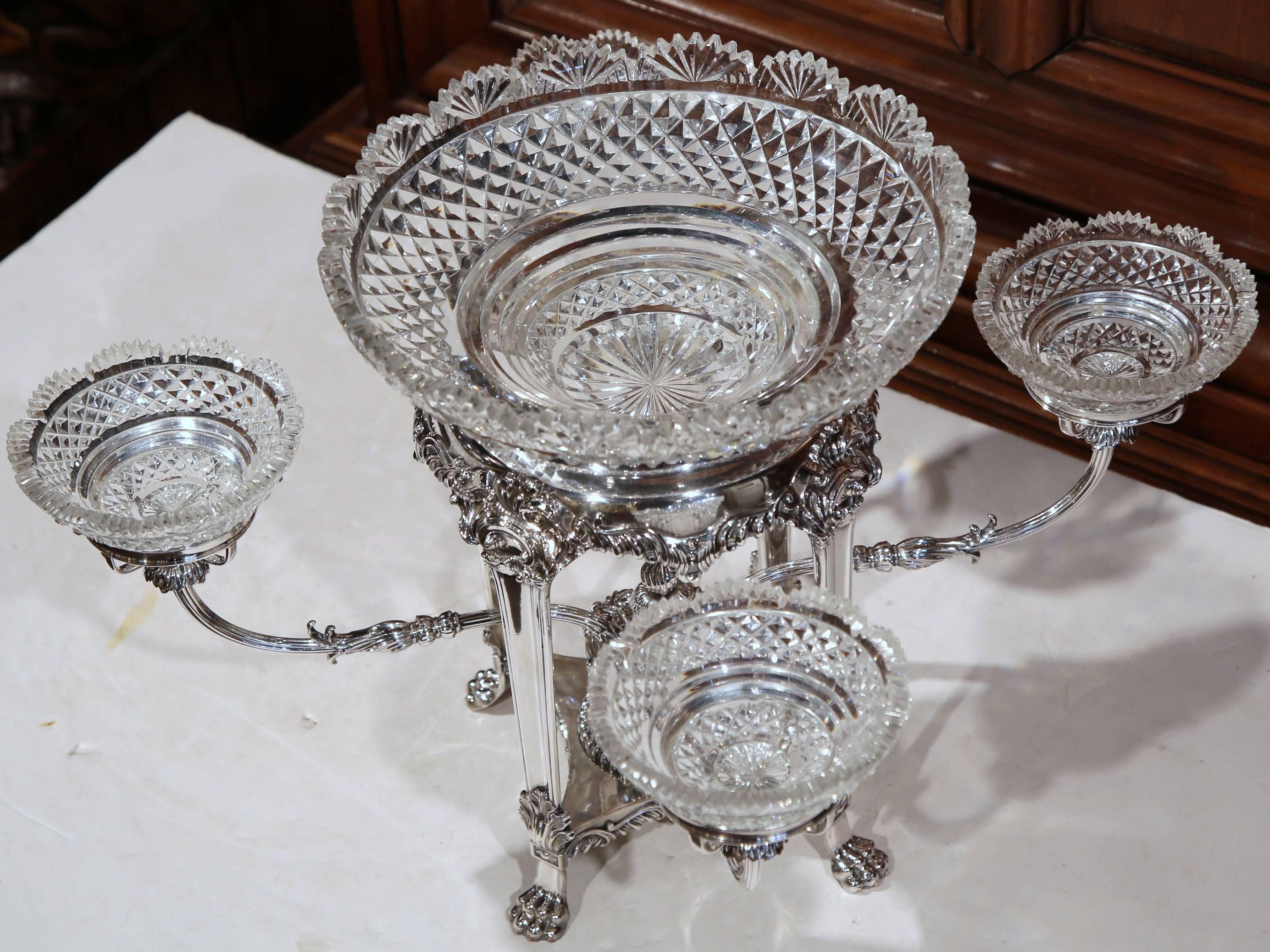 19th Century English George III Style Silver-Plated and Cut-Glass Epergne 2