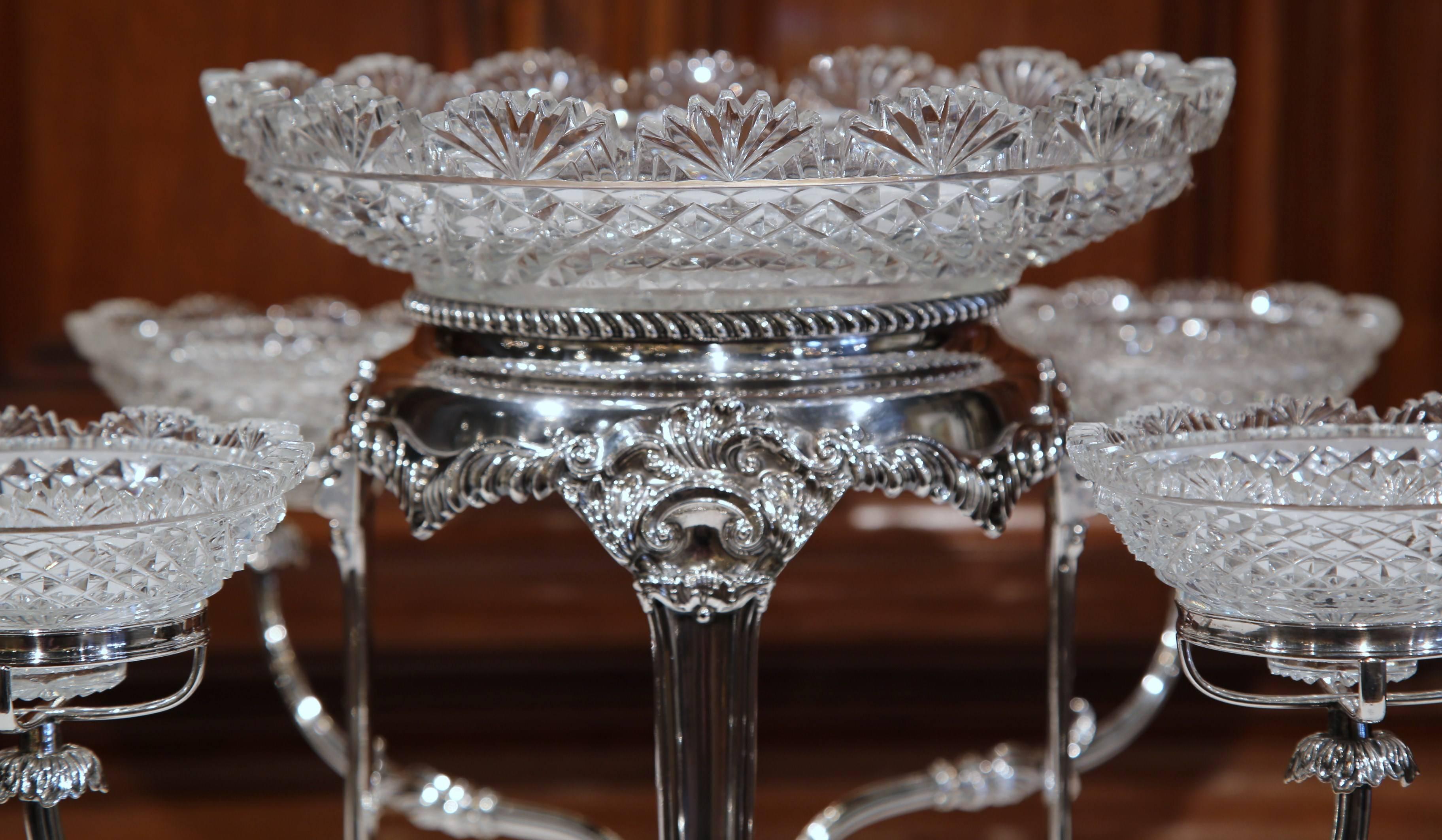 19th Century English George III Style Silver-Plated and Cut-Glass Epergne 1