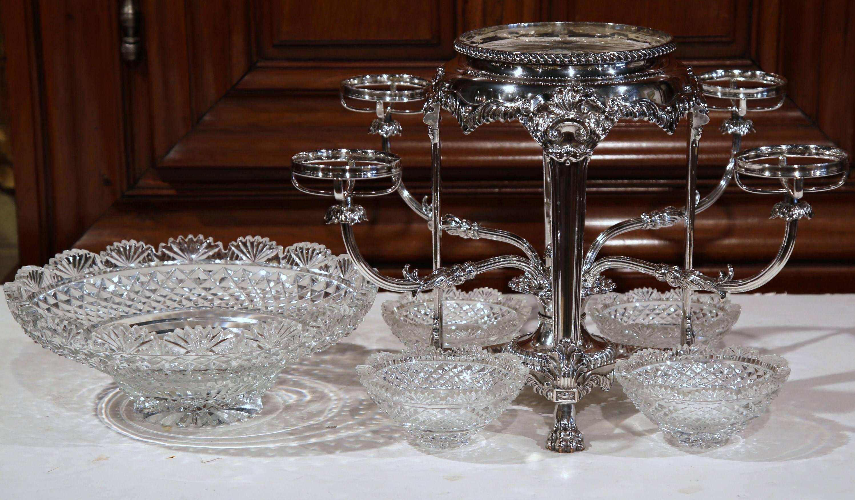 19th Century English George III Style Silver-Plated and Cut-Glass Epergne 3