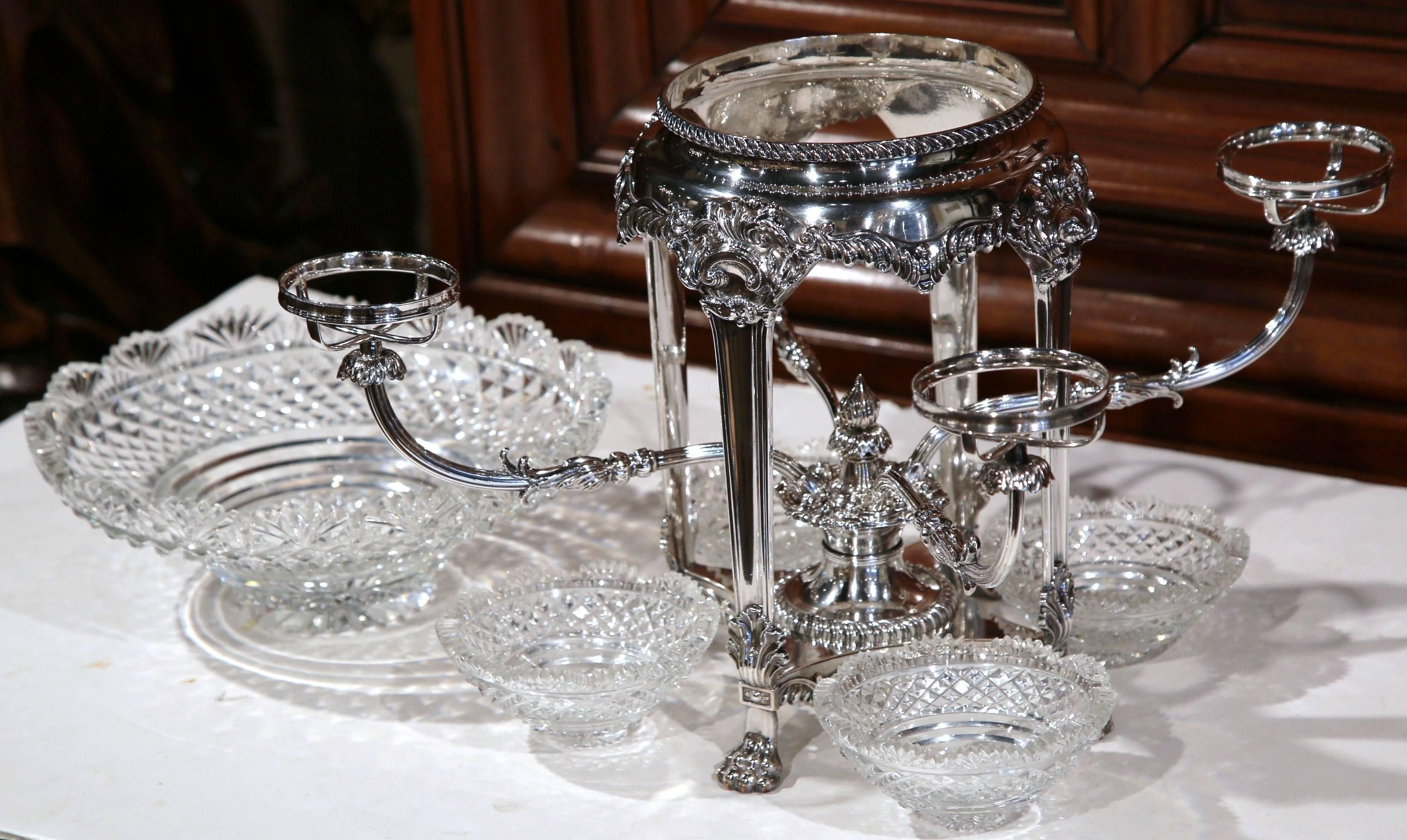 19th Century English George III Style Silver-Plated and Cut-Glass Epergne 4